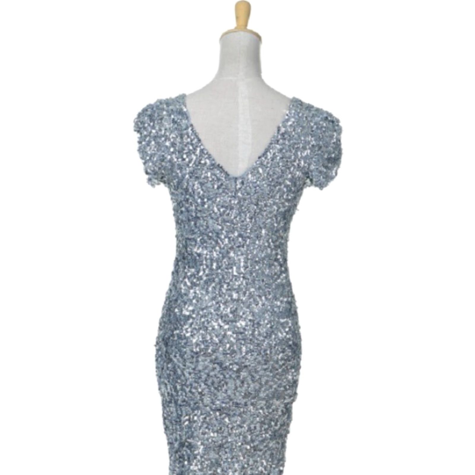 Vintage ANNA VINTAGE Sexy Short Sleeve Sequin Bodycon Mini Cocktail Party Dress 2XL Silver Womens Size 40" / US 18 - 3 Thumbnail