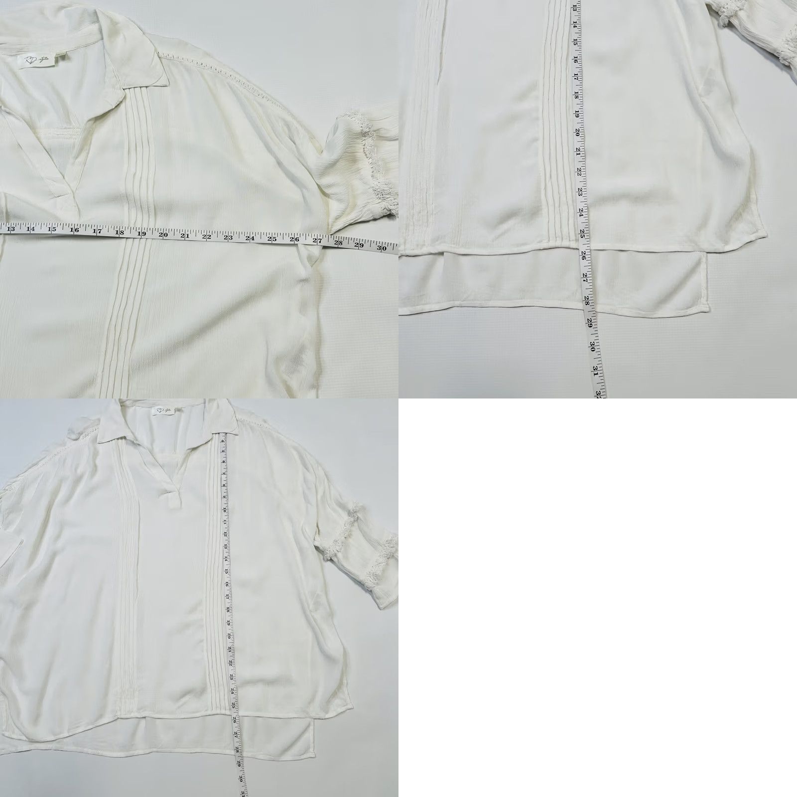 Vintage RD Style Womens Blouse Shirt Bell Sleeve V-Neck White Solid Hippie Boho Casual Top S Regular Size S / US 4 / IT 40 - 8 Thumbnail