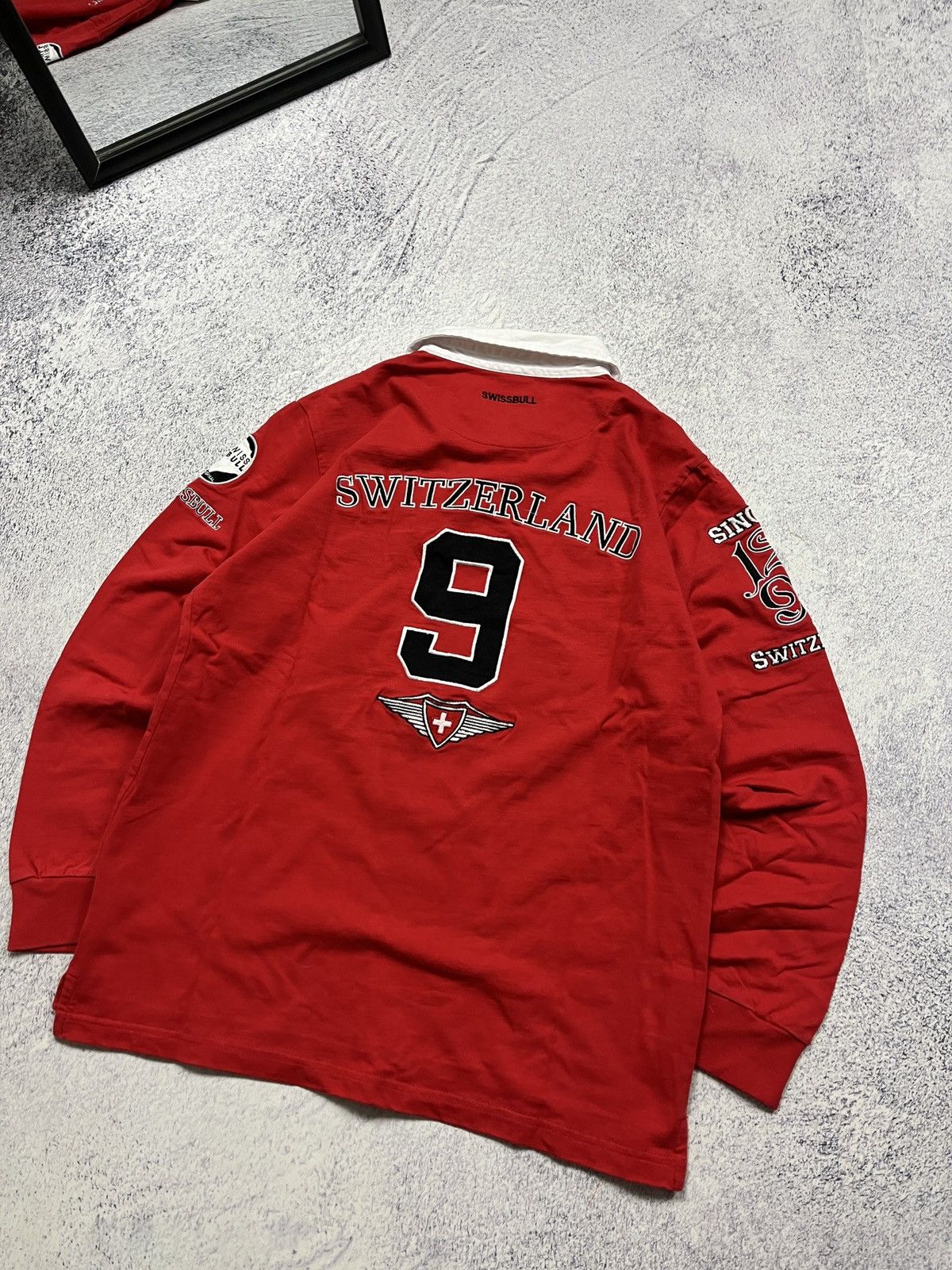 Vintage Vintage Swiss Bull Switzerland Team Rugby Longsleeve #9 Rare Size US M / EU 48-50 / 2 - 12 Thumbnail