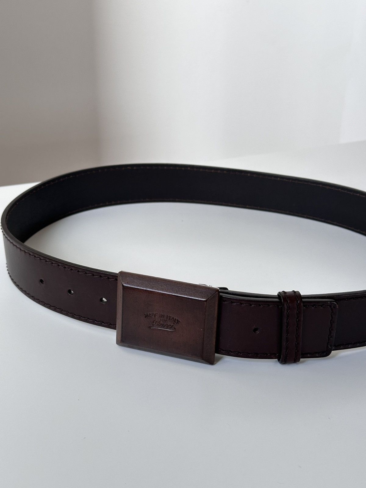 Gucci GUCCI Wooden Brown Square Buckle Leather Belt Size: 110/40 Size 30 - 8 Thumbnail