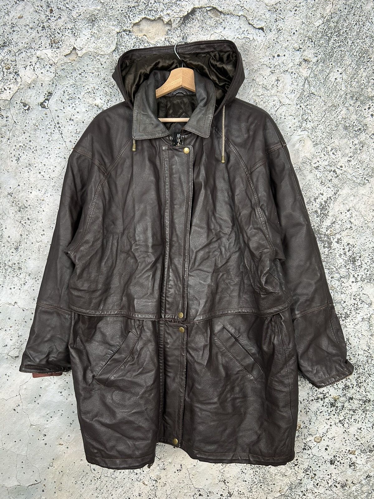 Vintage Leather Jacket Parka Heavy Coat Avant Garde 90s