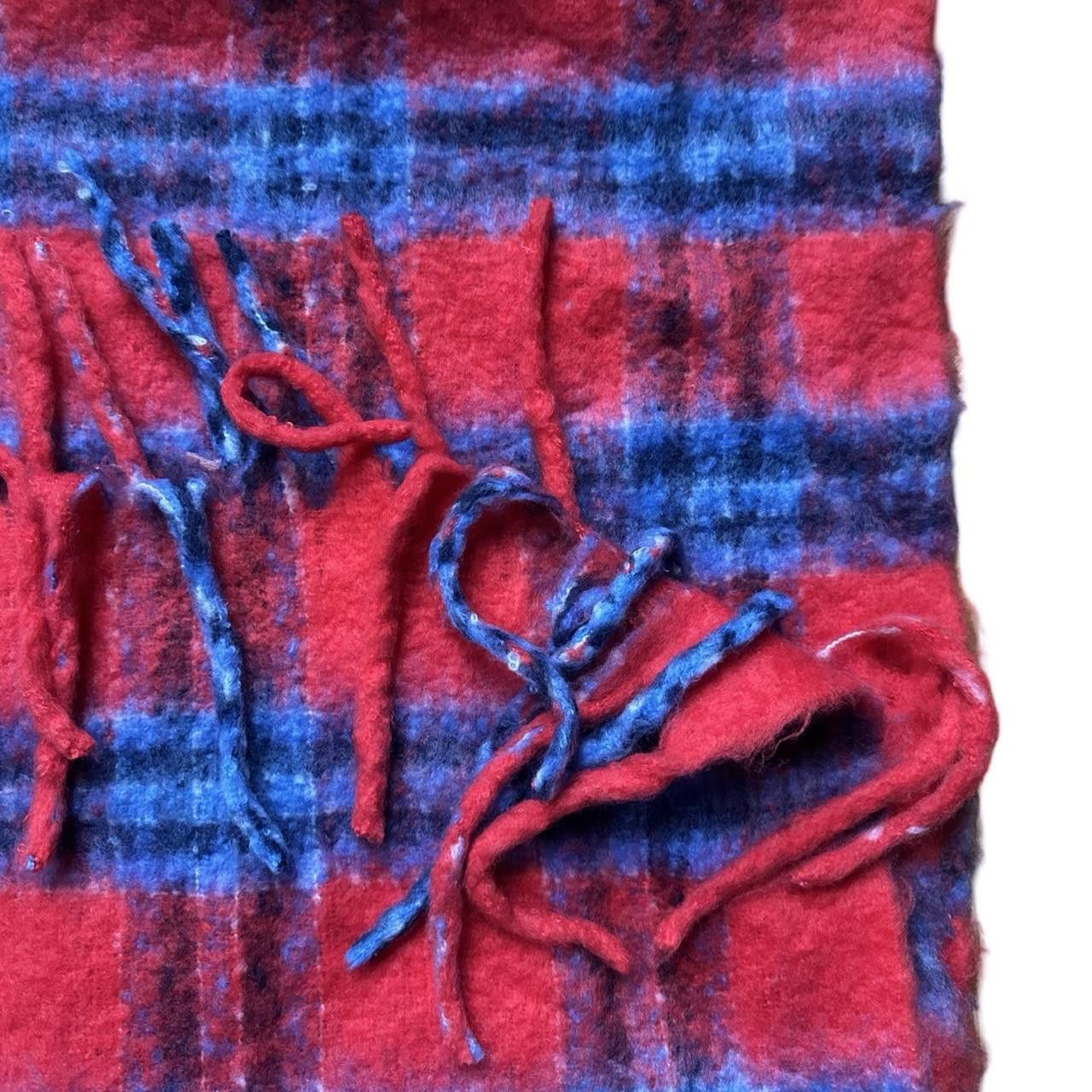 American Eagle Outfitters Aerie red and blue plaid check fringe winter scarf Size ONE SIZE - 4 Thumbnail