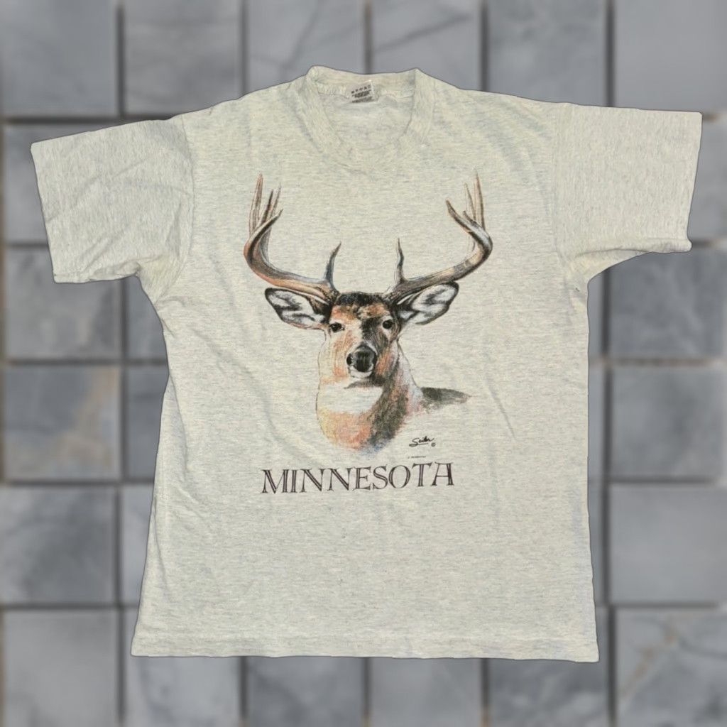 Fruit Of The Loom VINTAGE Minnesota Deer T-Shirt Fruit of the Loom 90s Single Stitch Gray L Mens Size US L / EU 52-54 / 3 - 1 Thumbnail