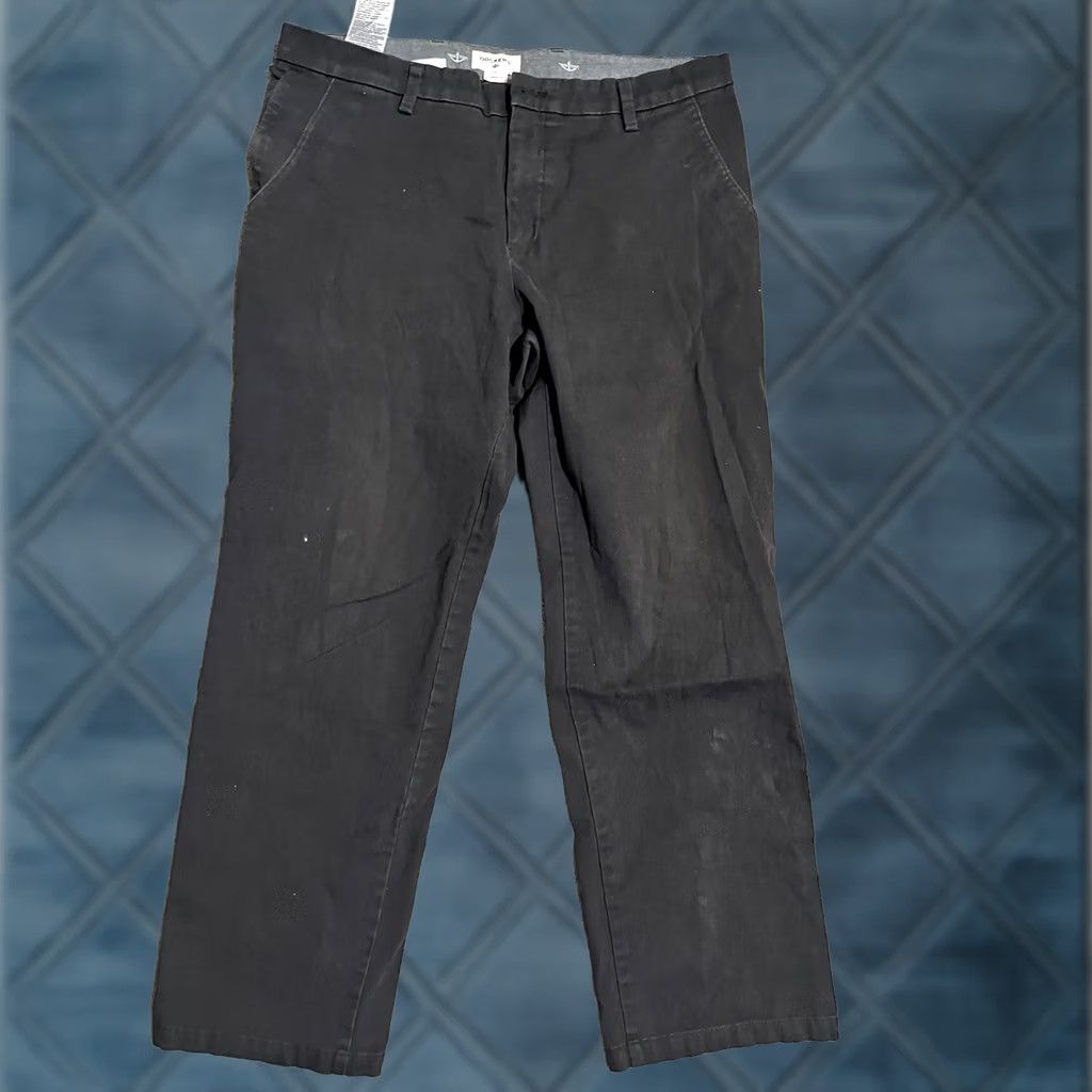 Dockers DOCKERS Pants Flat Front Straight Fit Mens 38x32 Black Chino Classic 38 Regular Cotton Leather Button Belt Loops Vintage No Size US 38 / EU 54 - 1 Thumbnail