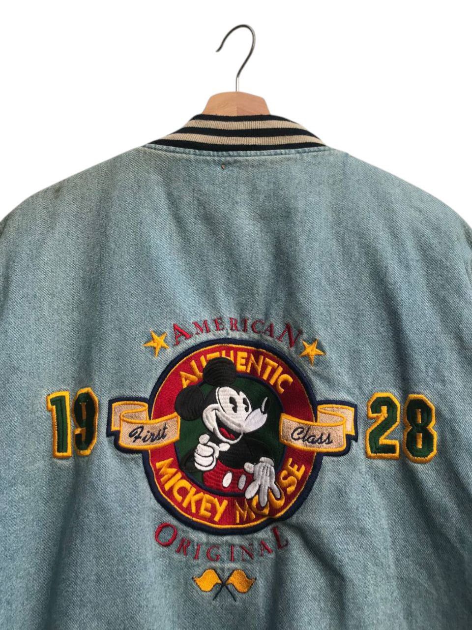 Disney Rare🔥Vintage 90s Mickey Mouse Varsity Denim Jacket Oversize Size US L / EU 52-54 / 3 - 7 Thumbnail