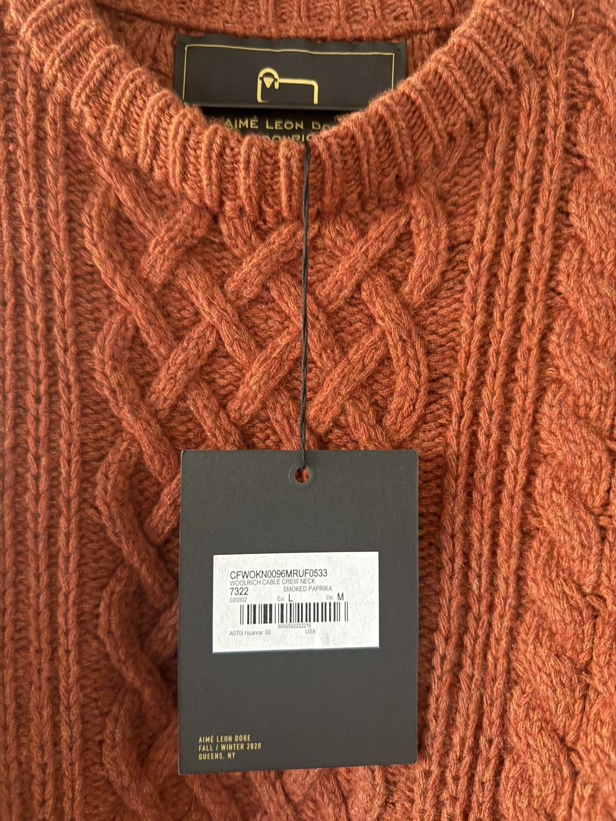 Aime Leon Dore × Woolrich Woolen Mills ALD x Woolrich Cable Crew Neck ‘Smoked Paprika’ Medium Size US M / EU 48-50 / 2 - 4 Thumbnail