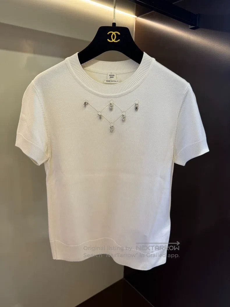 Hermes Hermes Knit Diamond Short Sleeve in Beige Size XS / US 0-2 / IT 36-38 - 1 Thumbnail