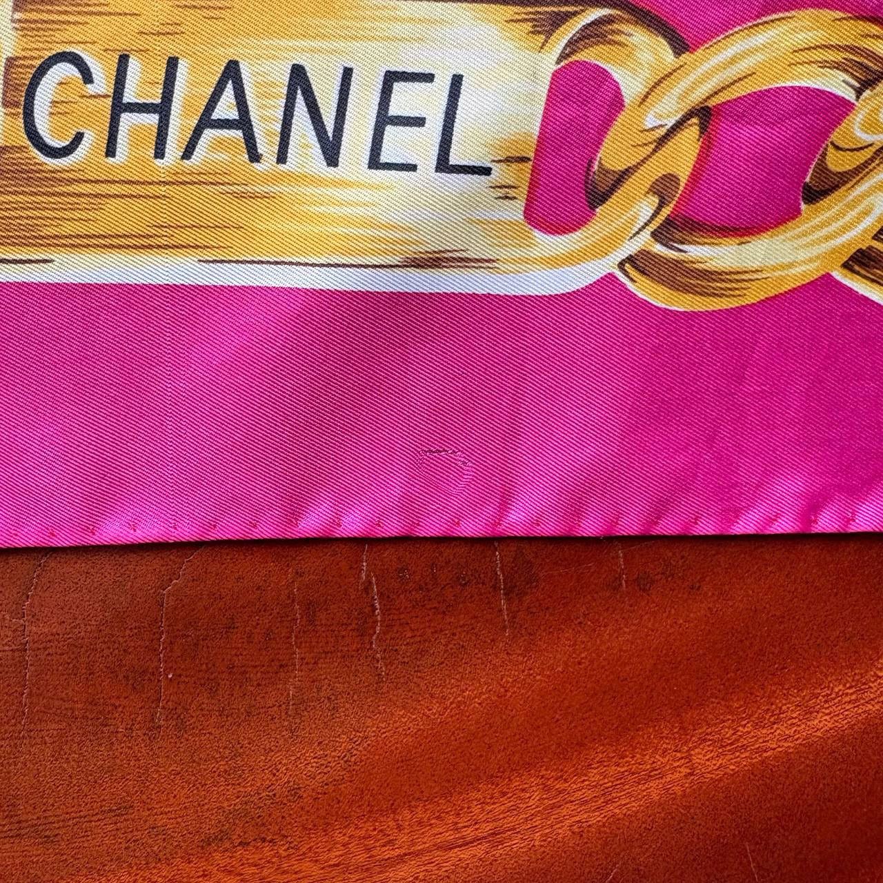 Chanel Vintage Chanel Pink Silk Scarf Gold Chain Link Pattern Size ONE SIZE - 7 Thumbnail