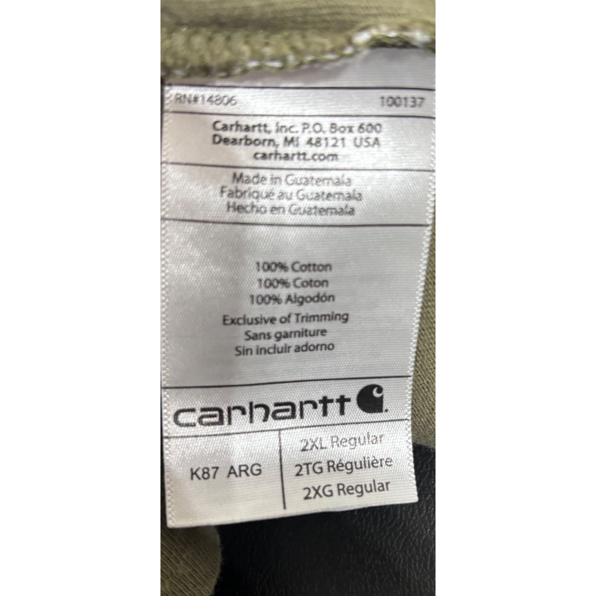 Carhartt Carhartt Mens Olive Green K87 Workwear Pocket T-Shirt 2XG Re Size US XXL / EU 58 / 5 - 7 Thumbnail