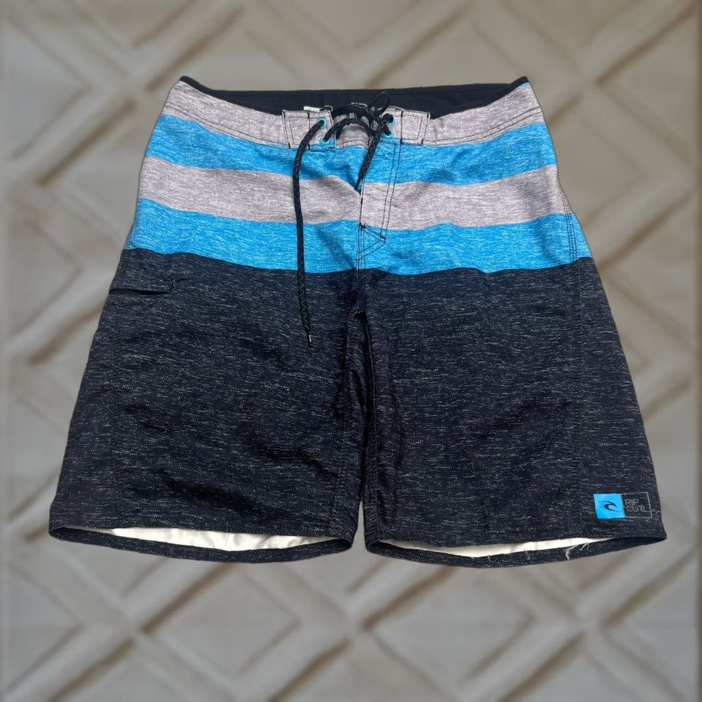 Rip Curl Rip Curl Mirage Swim Trunks Board Shorts Mens 32 Blue Gray Striped Beach Summer Size US 33 - 1 Thumbnail