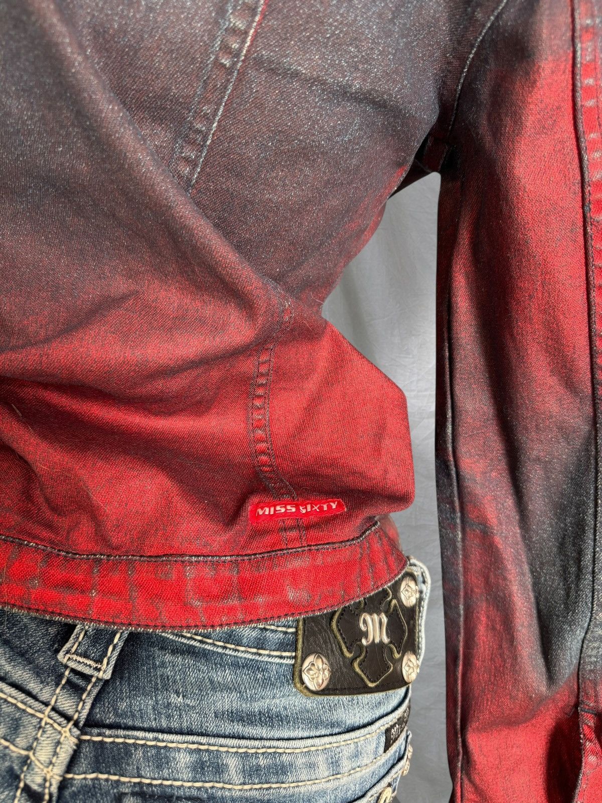 Miss Sixty Y2K Miss Sixty Vintage Red and Blue Acid Washed Denim Jacket Size S / US 4 / IT 40 - 7 Thumbnail