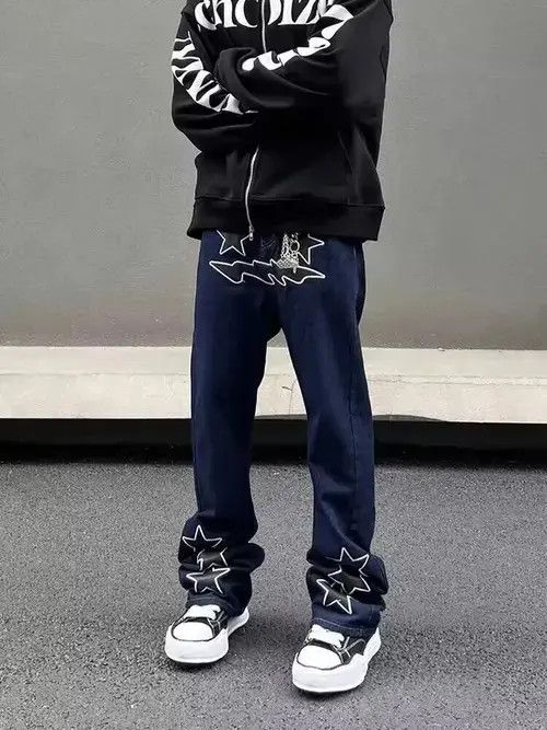 Japanese Brand High street star embroidered micro-flare straight jeans Size US 32 / EU 48 - 2 Thumbnail