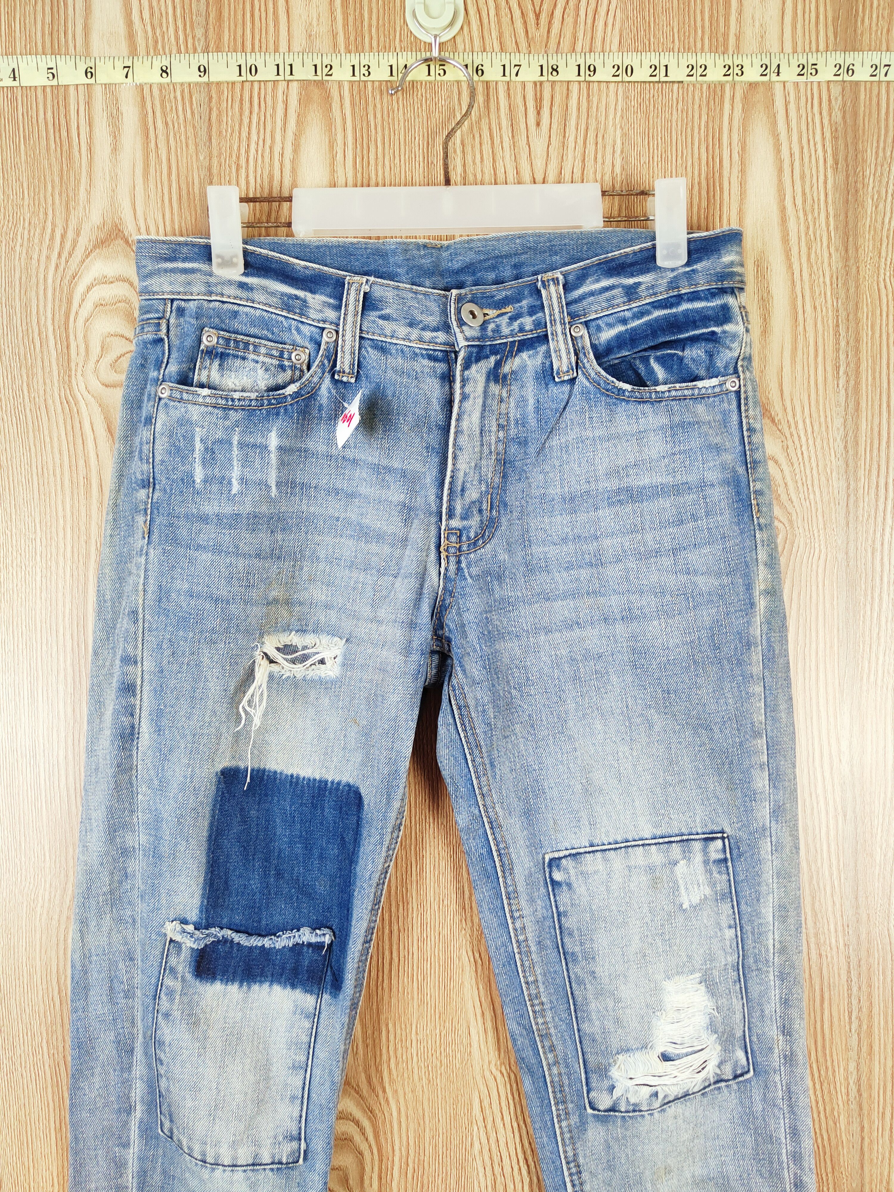 Japanese Brand OZOC Blue patchwork Distressed Ripped Jeans #W601 Size 30" / US 8 / IT 44 - 2 Thumbnail