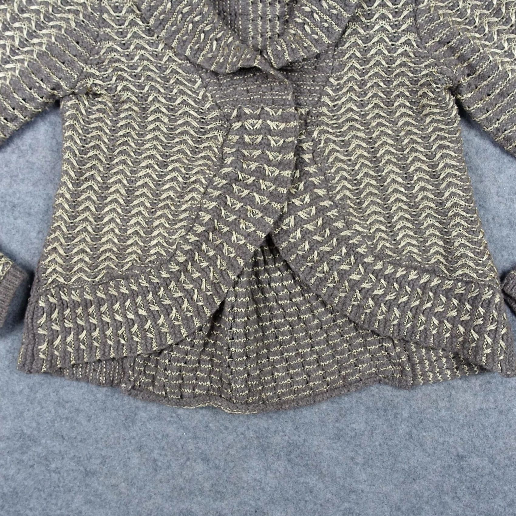 Anthropologie Charlie & Robin Sweater Womens M Brown Knit Cardigan Y2K VTG Open Collar Long Sleeve Casual Winter Fall Knit Pattern Herringbone Buttons Size M / US 6-8 / IT 42-44 - 3 Thumbnail