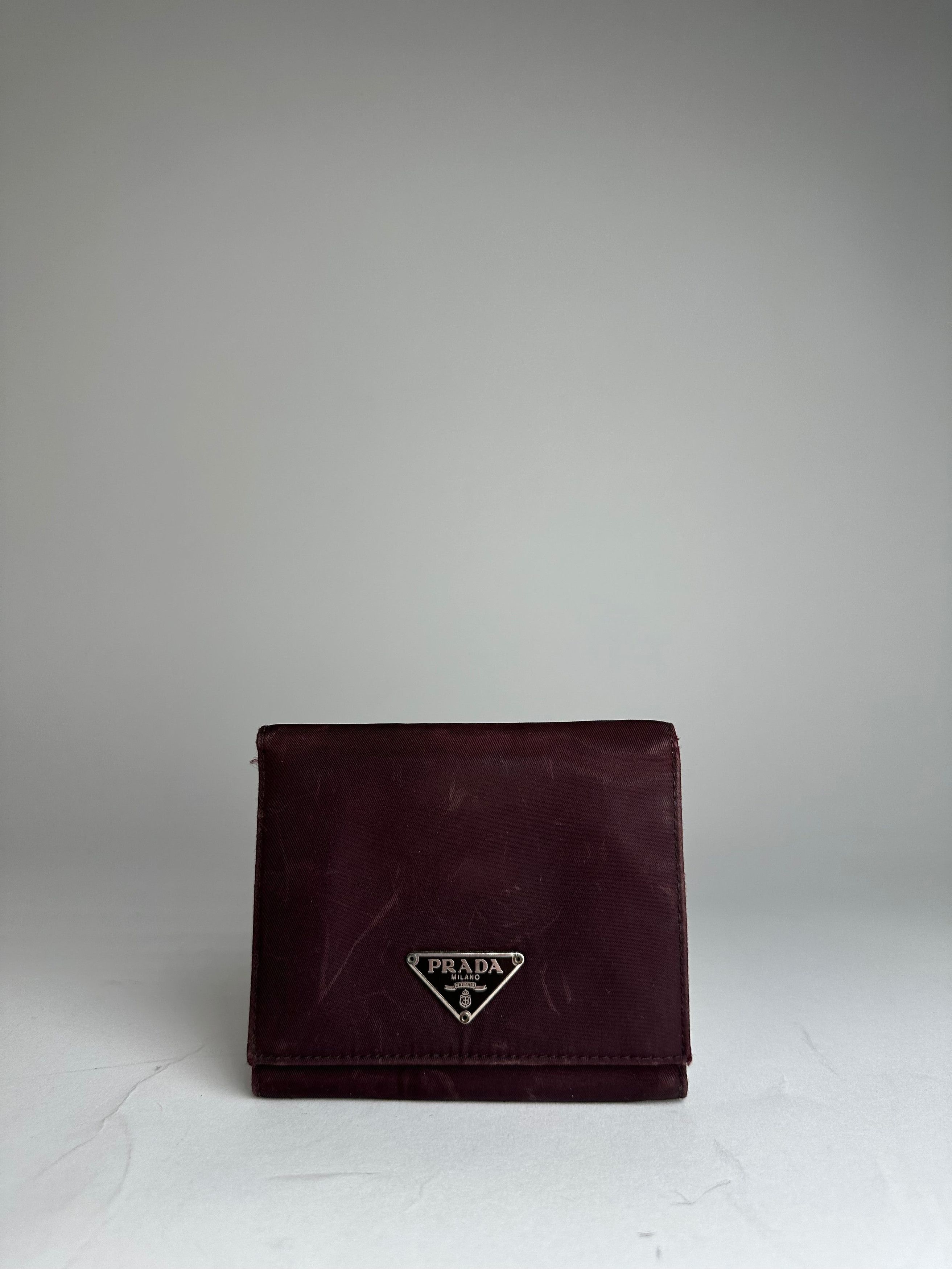 Prada Vintage Triangle Logo Polyester/Leather Wallet Purple Size ONE SIZE - 1 Thumbnail