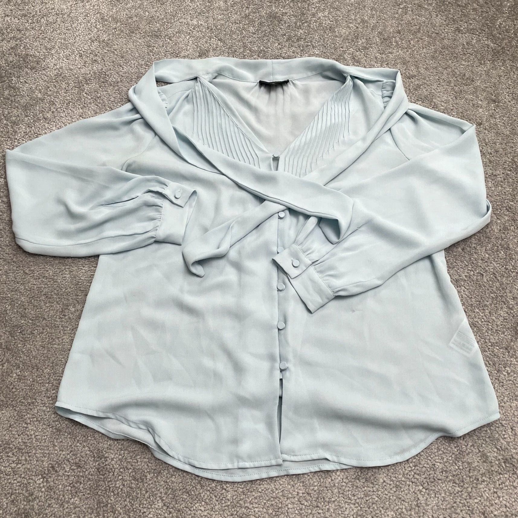 J.Crew J.Crew Blouse Womens S Light Blue Long Sleeve Chiffon Button Up Neck Tie Work Size S / US 4 / IT 40 - 2 Thumbnail