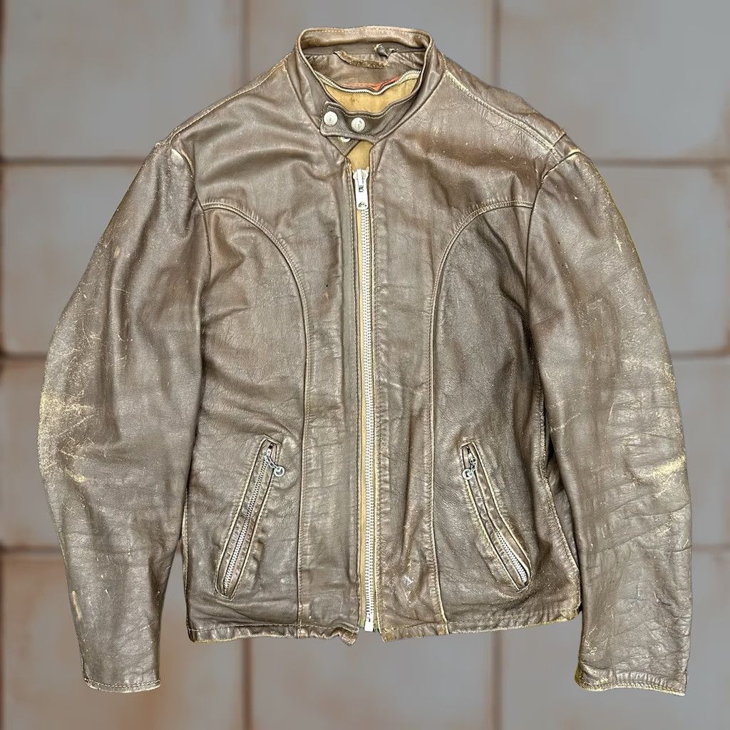 Schott VINTAGE Schott Brown Leather Cafe Racer Motorcycle Jacket 60/70s Distressed M/L Size US M / EU 48-50 / 2 - 1 Thumbnail