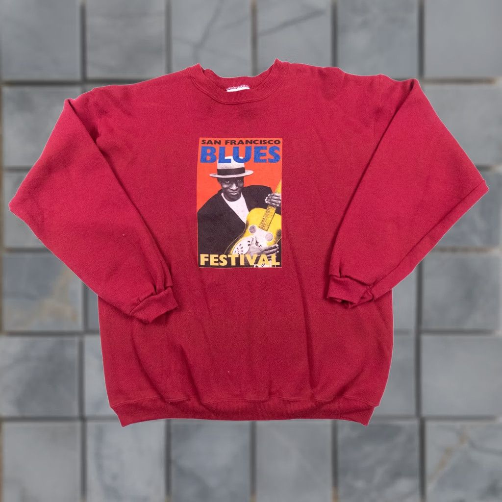Hanes Vintage Hanes San Francisco Blues Festival Sweatshirt Mens Large Red Crewneck 90s Size US L / EU 52-54 / 3 - 1 Thumbnail