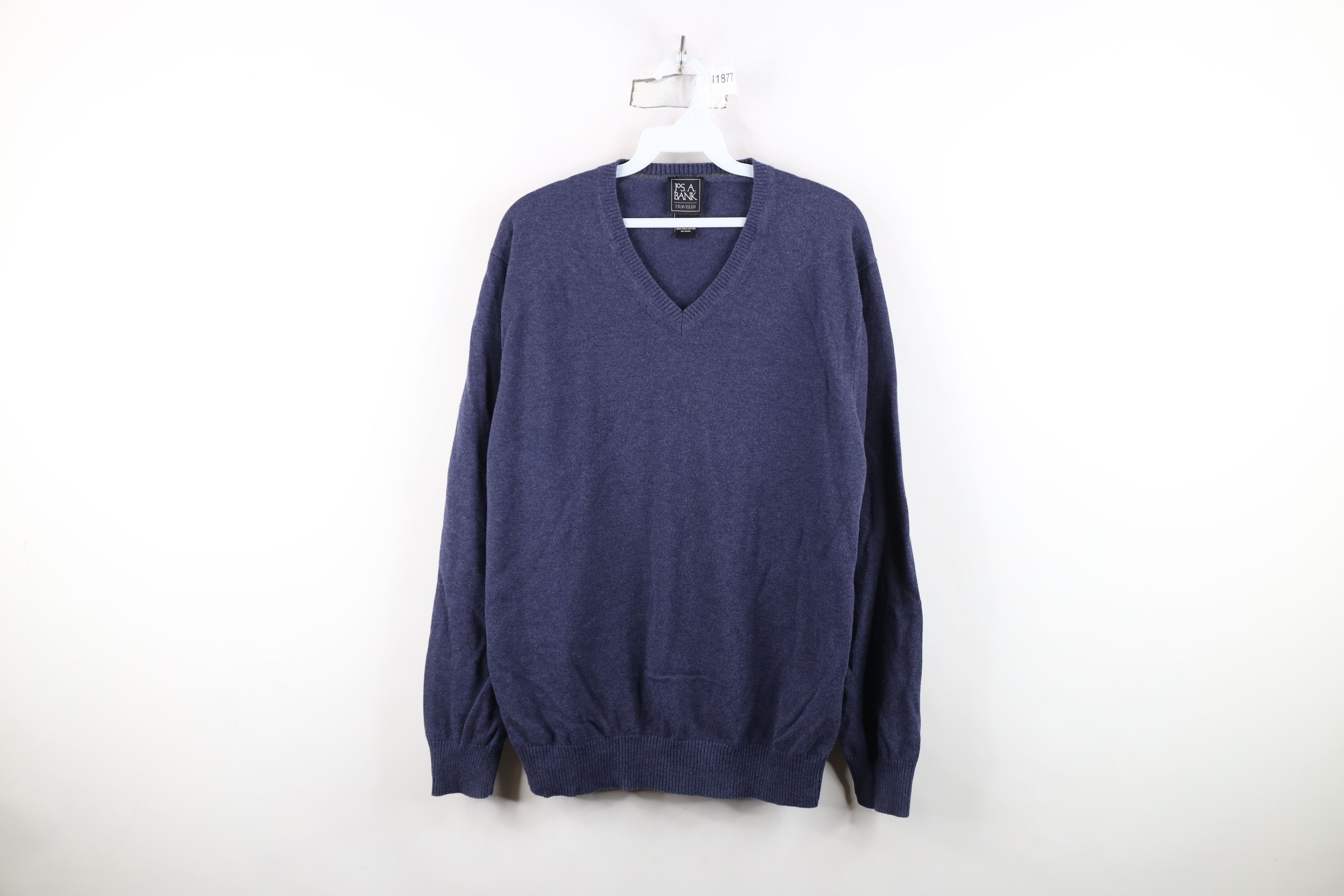 Jos. A. Bank Jos A Bank Traveler Pima Cotton Knit V-Neck Sweater Blue Size US XL / EU 56 / 4 - 1 Thumbnail