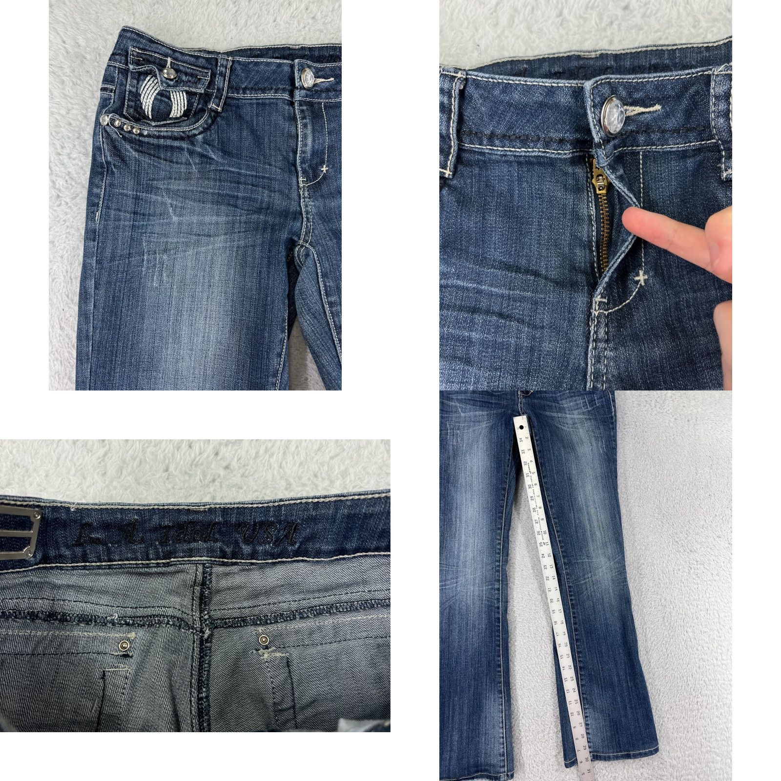 Vintage LA Idol Women Jeans Capri 9 Blue Denim Embroidered Bling Cotton Blend 5-Pocket Size 30" / US 8 / IT 44 - 8 Thumbnail