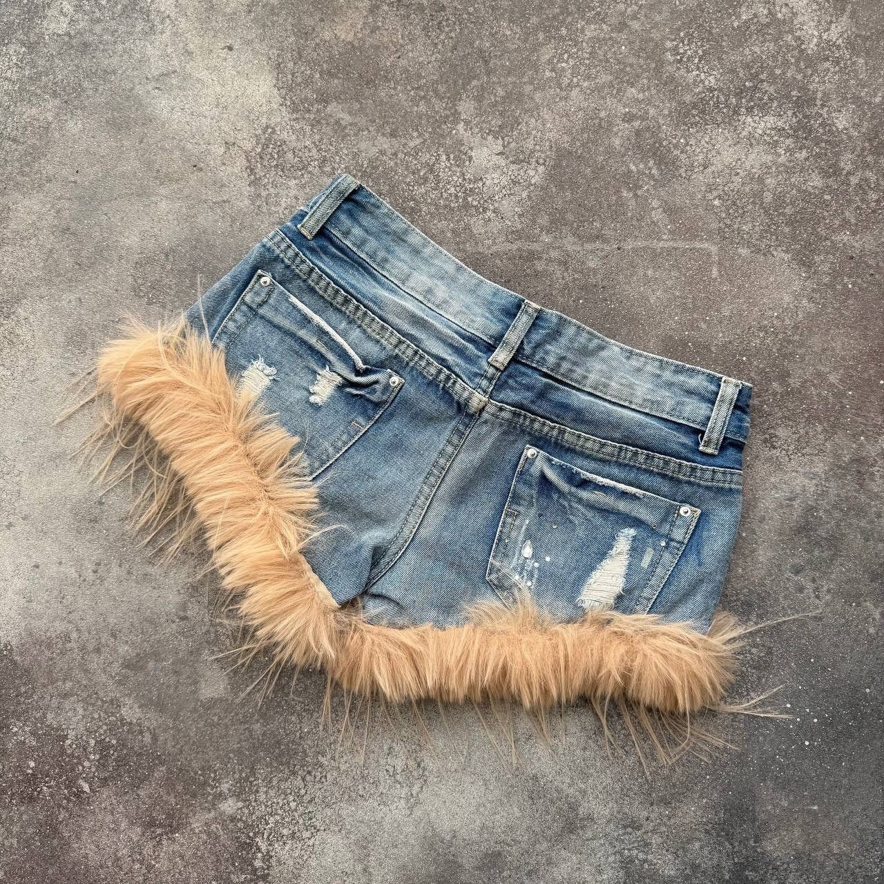 20471120 × Vintage 2000’s Aesthetic Y2K Faux Fur Vintage Mini Denim Shorts Size 27" / US 4 / IT 40 - 6 Thumbnail