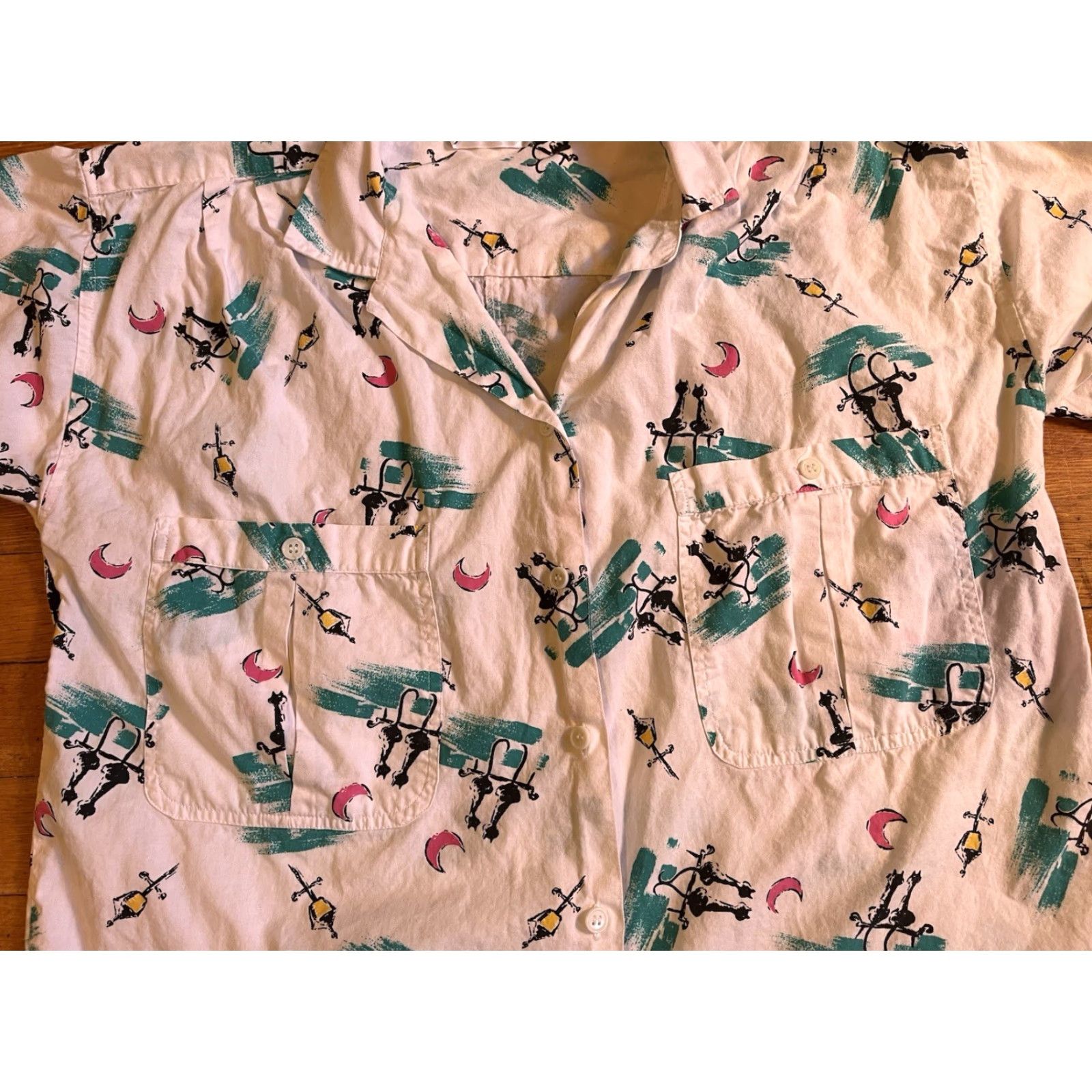 Vintage VINTAGE Jennifer Eden Moonlight Cats All Over Print High Low Hem Shirt Women’s M Size M / US 6-8 / IT 42-44 - 3 Thumbnail