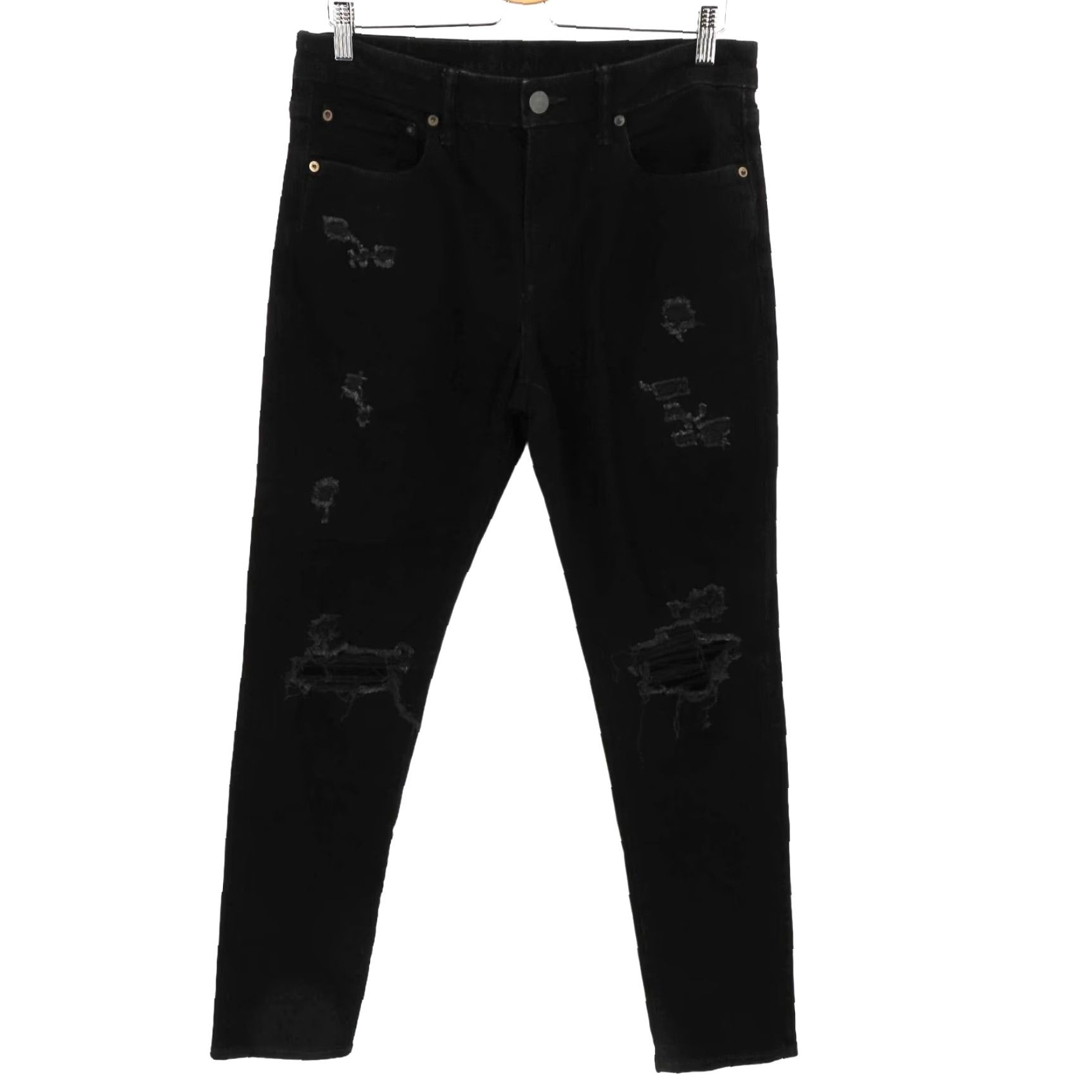 American Eagle Outfitters American Eagle Outfitters Men Jeans 32x34 Athletic Cozy Airflex Distressed Black Denim Straight 5-Pocket Size US 32 / EU 48 - 2 Thumbnail