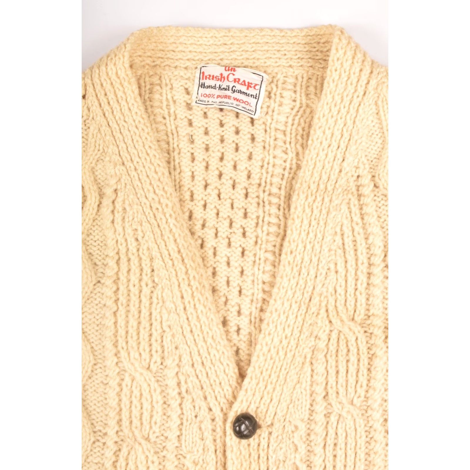 Vintage VINTAGE An Irish Craft Hand-Knit Garment Fisherman Wool Cardigan Sweater Mens OS Ivory Knit Wool 60s 70s Size US M / EU 48-50 / 2 - 2 Thumbnail