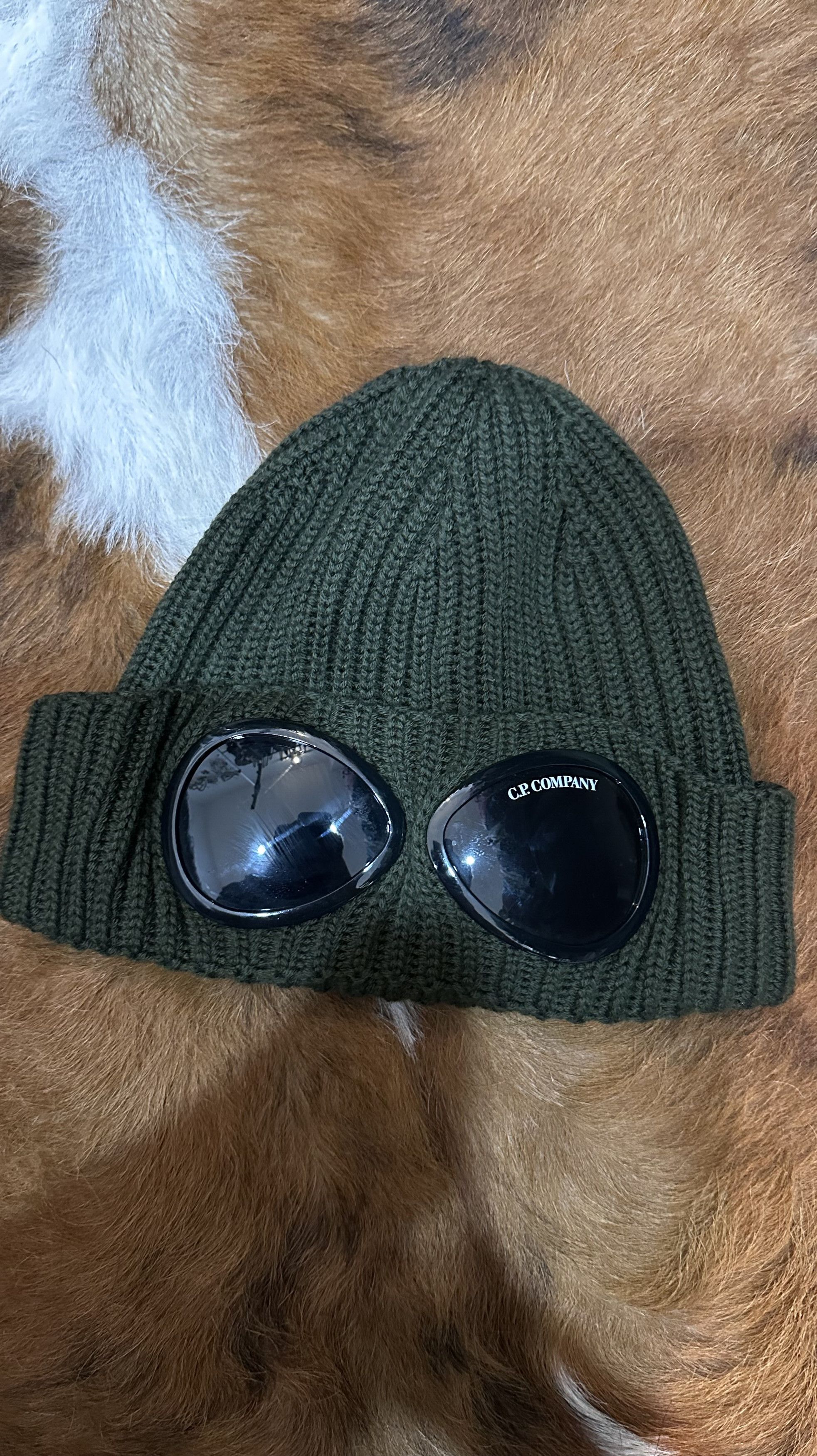 C.P. Company C.P. Company Extra Fine Merino Wool Goggle Beanie - Olive Size ONE SIZE - 1 Preview