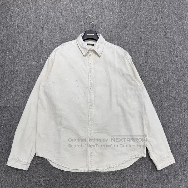Balenciaga Balenciaga Splashed Distressed Denim Shirt Size US S / EU 44-46 / 1 - 1 Thumbnail