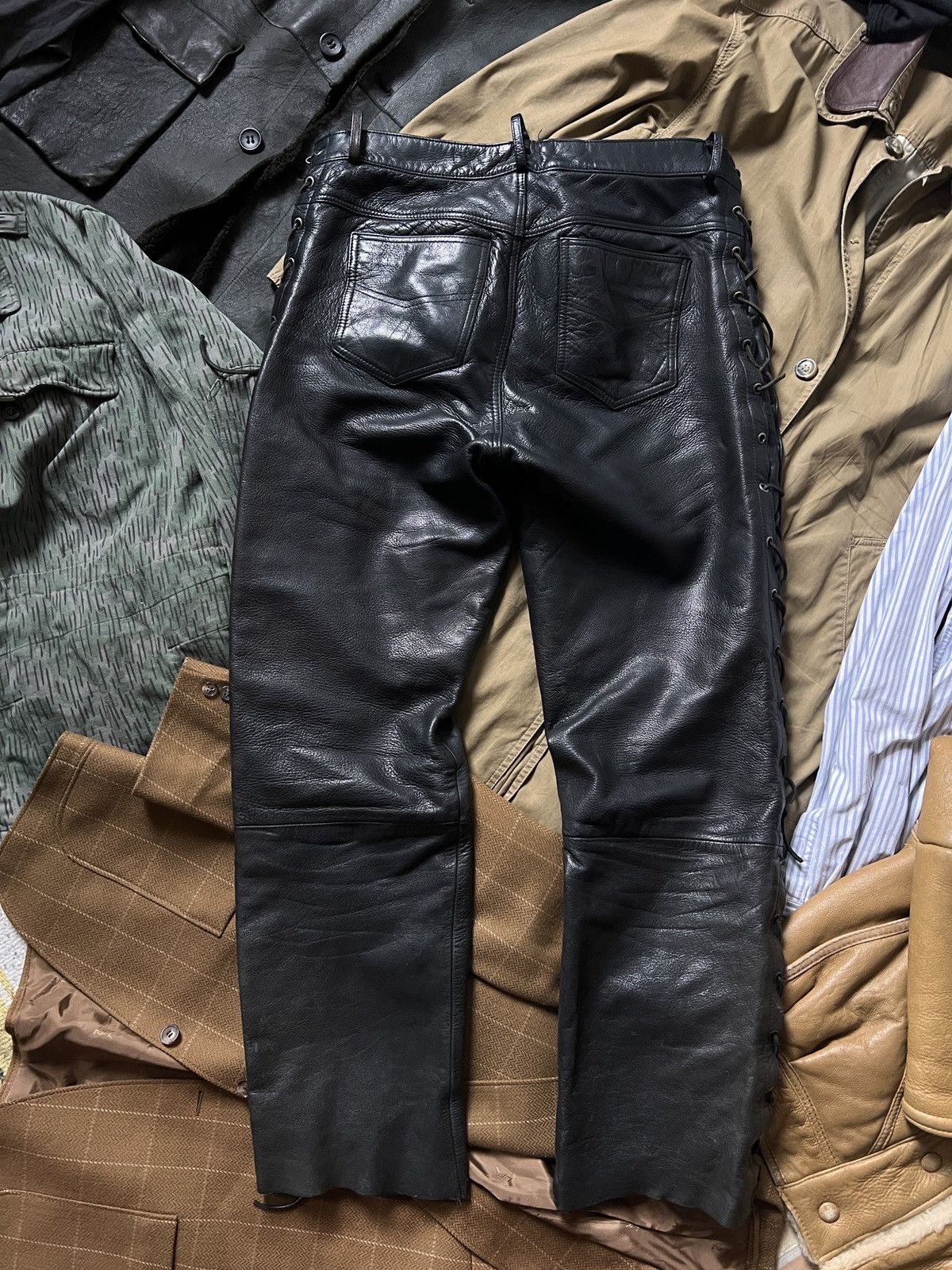 Genuine Leather Vintage Laced 100% Leather Bondage Biker Pants Size US 36 / EU 52 - 2 Thumbnail