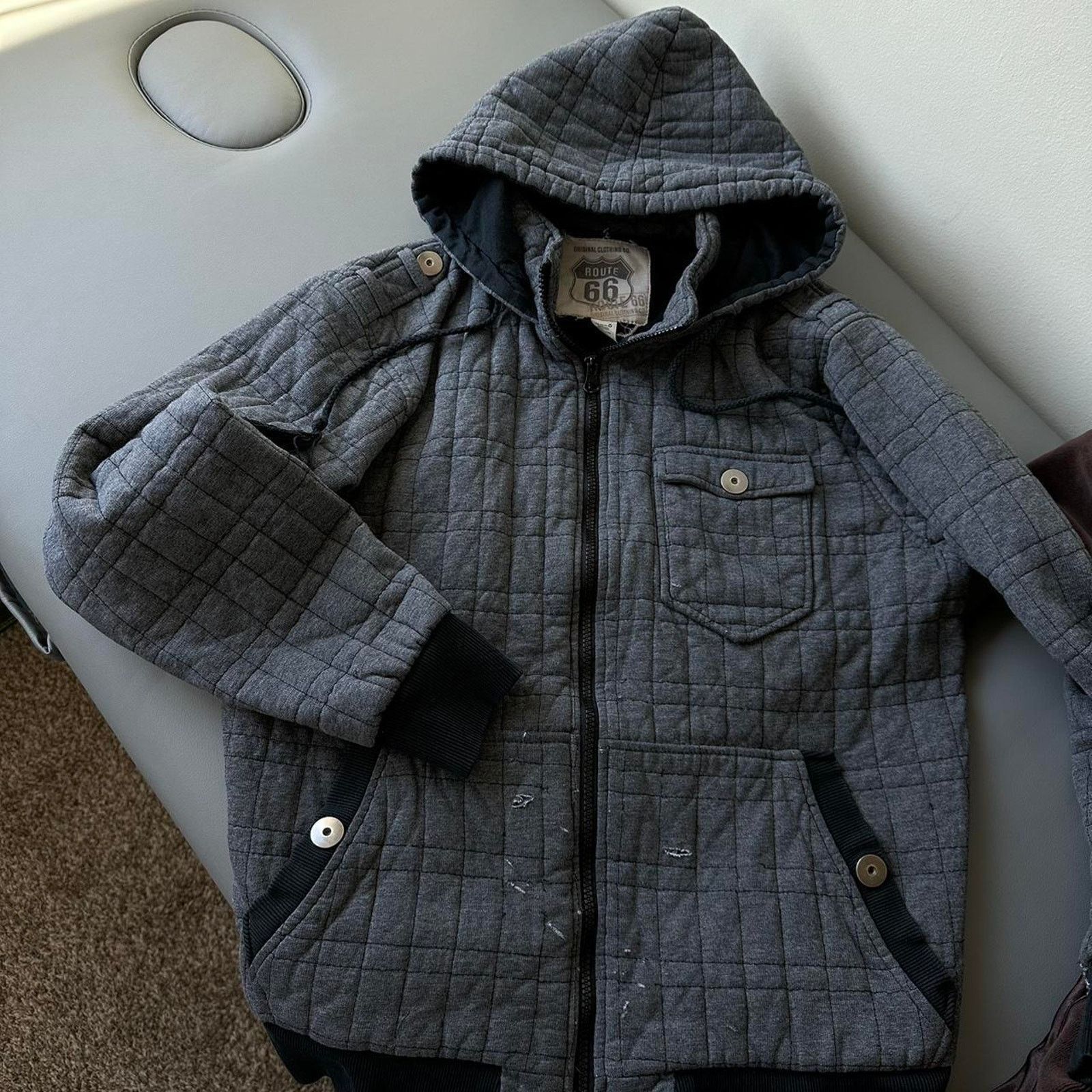 Vintage Vintage 2000s Y2K Black Grey Quilted Zip Up Hoodie Jacket Size US M / EU 48-50 / 2 - 4 Thumbnail