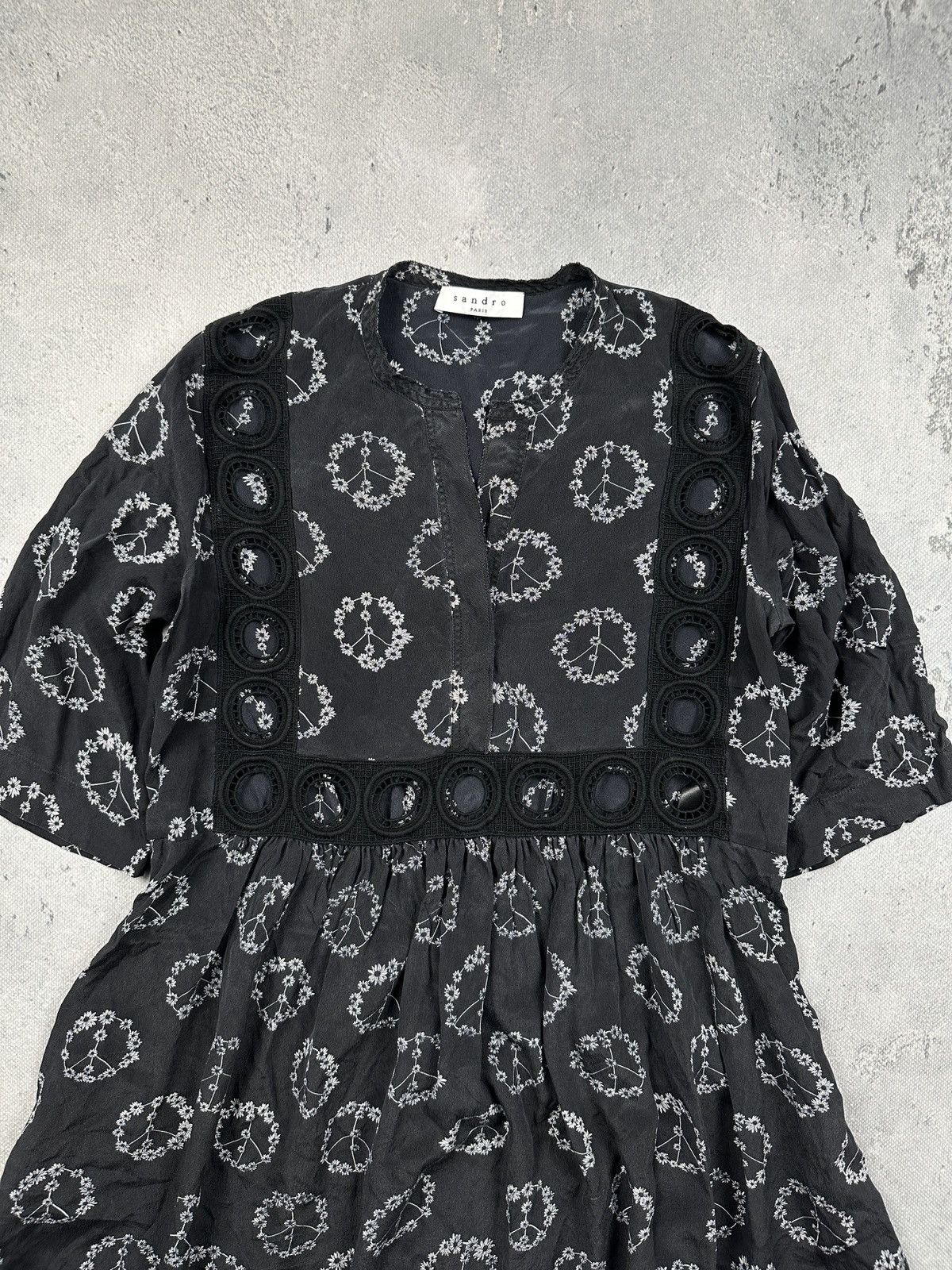 Sandro Sandro Paris Archive Silk Daisy Peace Print Boho Mini Dress Size S / US 4 / IT 40 - 16 Thumbnail