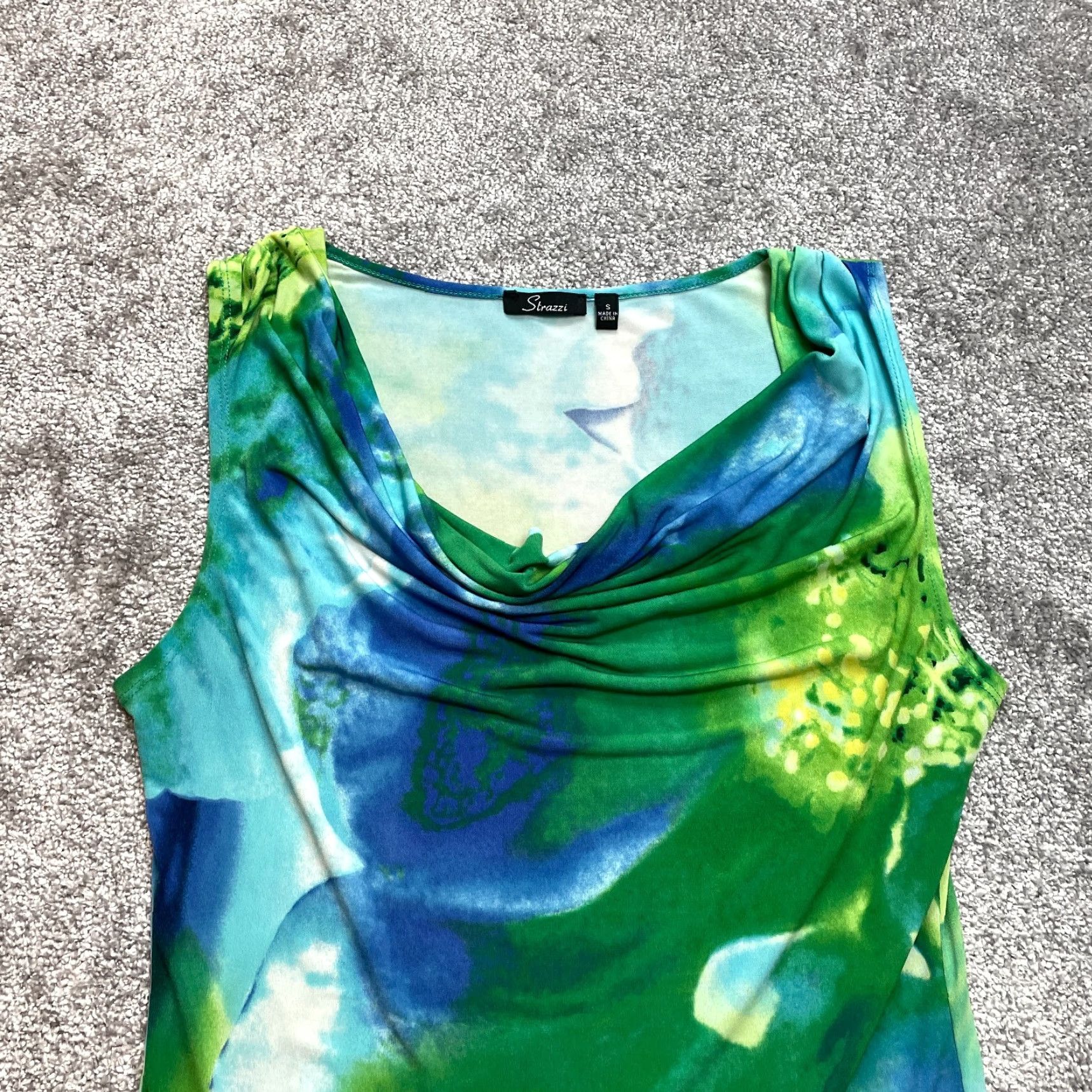 Vintage Strazzi Tank Top Blouse Womens Small Blue Gren Tie Dye Stretch Sleeveless Ladies Size S / US 4 / IT 40 - 3 Thumbnail