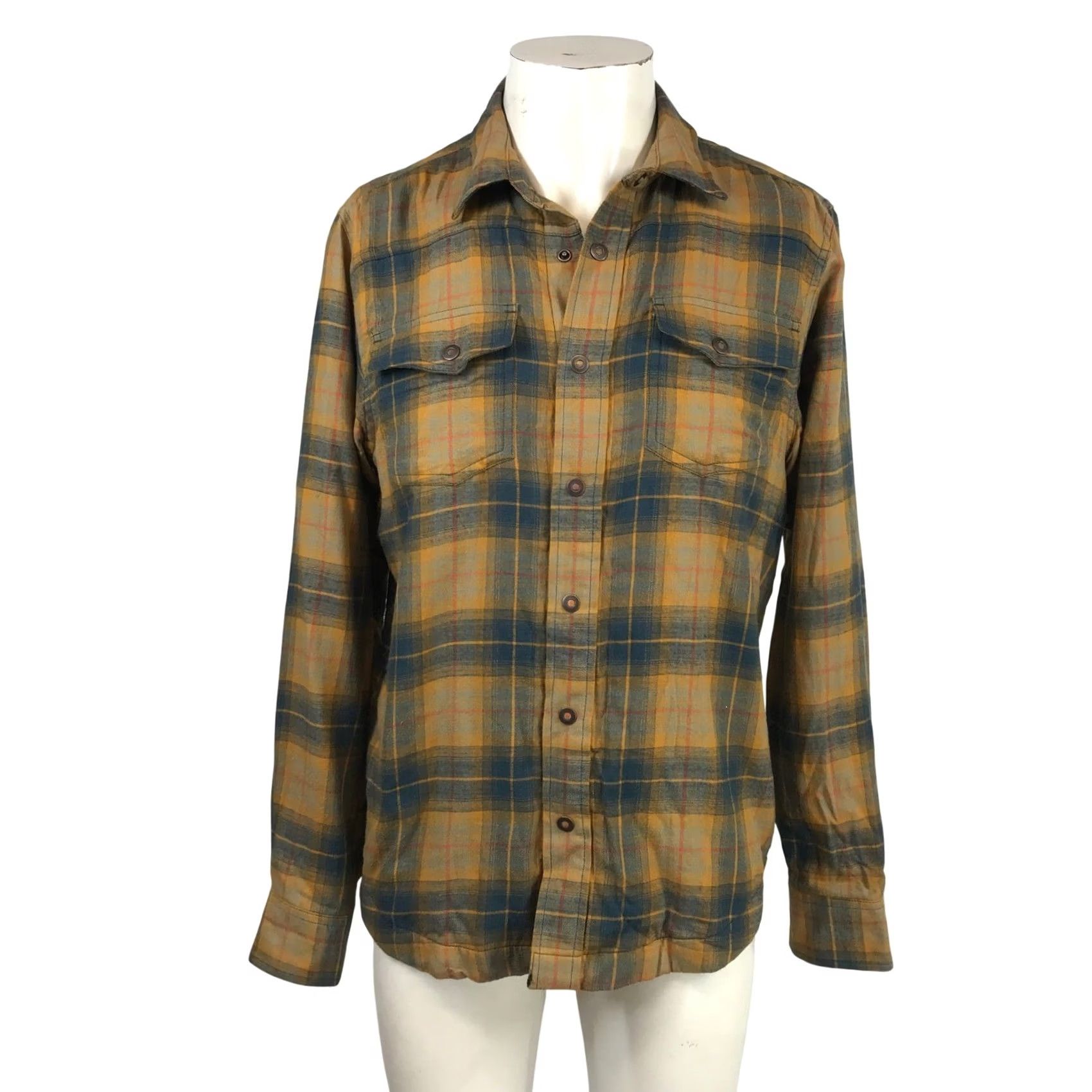 Prana prAna Shirt Mens S Yellow Plaid Flannel Lined Long Sleeve Button Blue Size US S / EU 44-46 / 1 - 2 Thumbnail