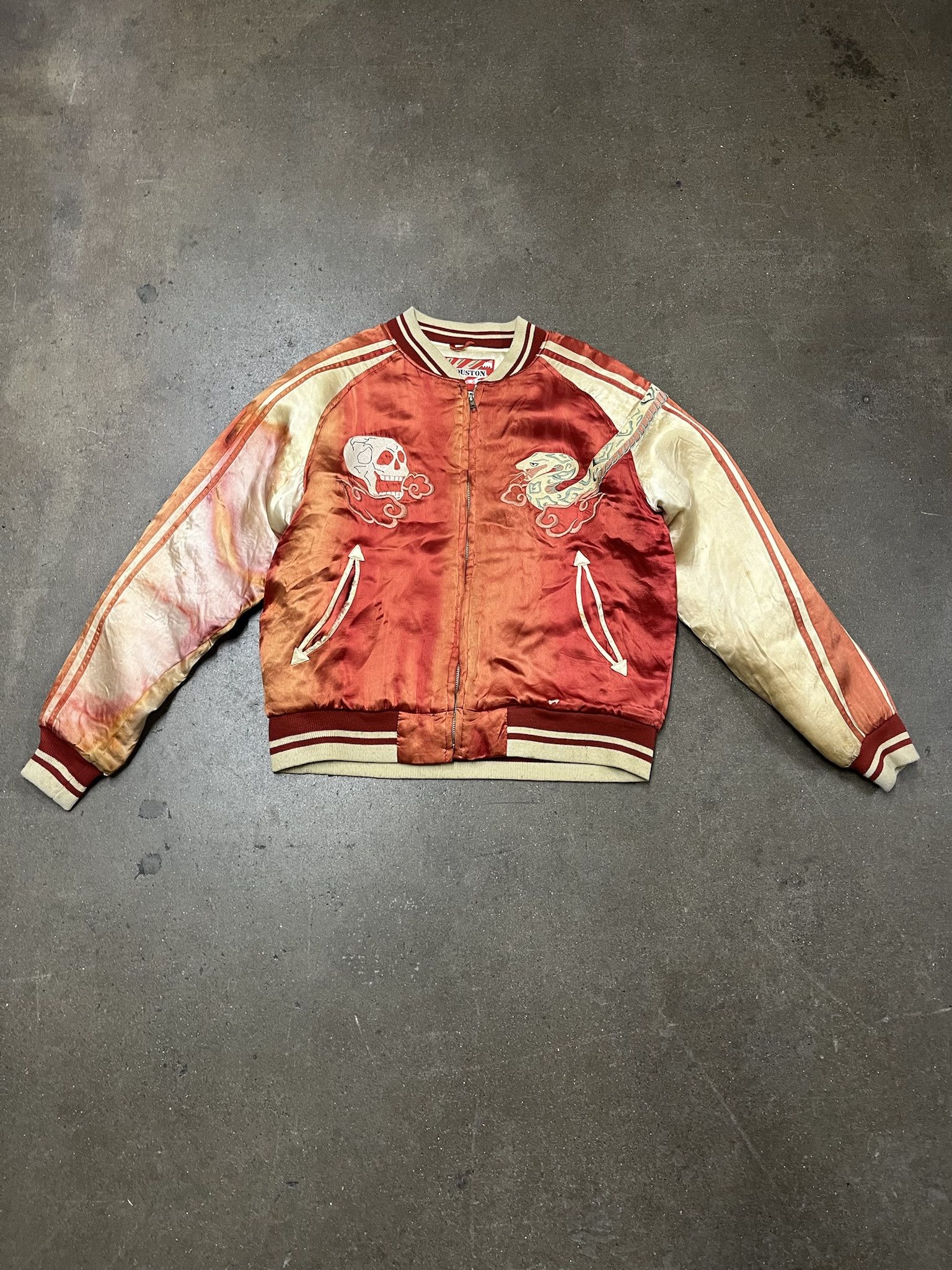 Vintage 90s Japanese Souvenir Jacket Snake Skull Embroidered Distressed Jackett Size M