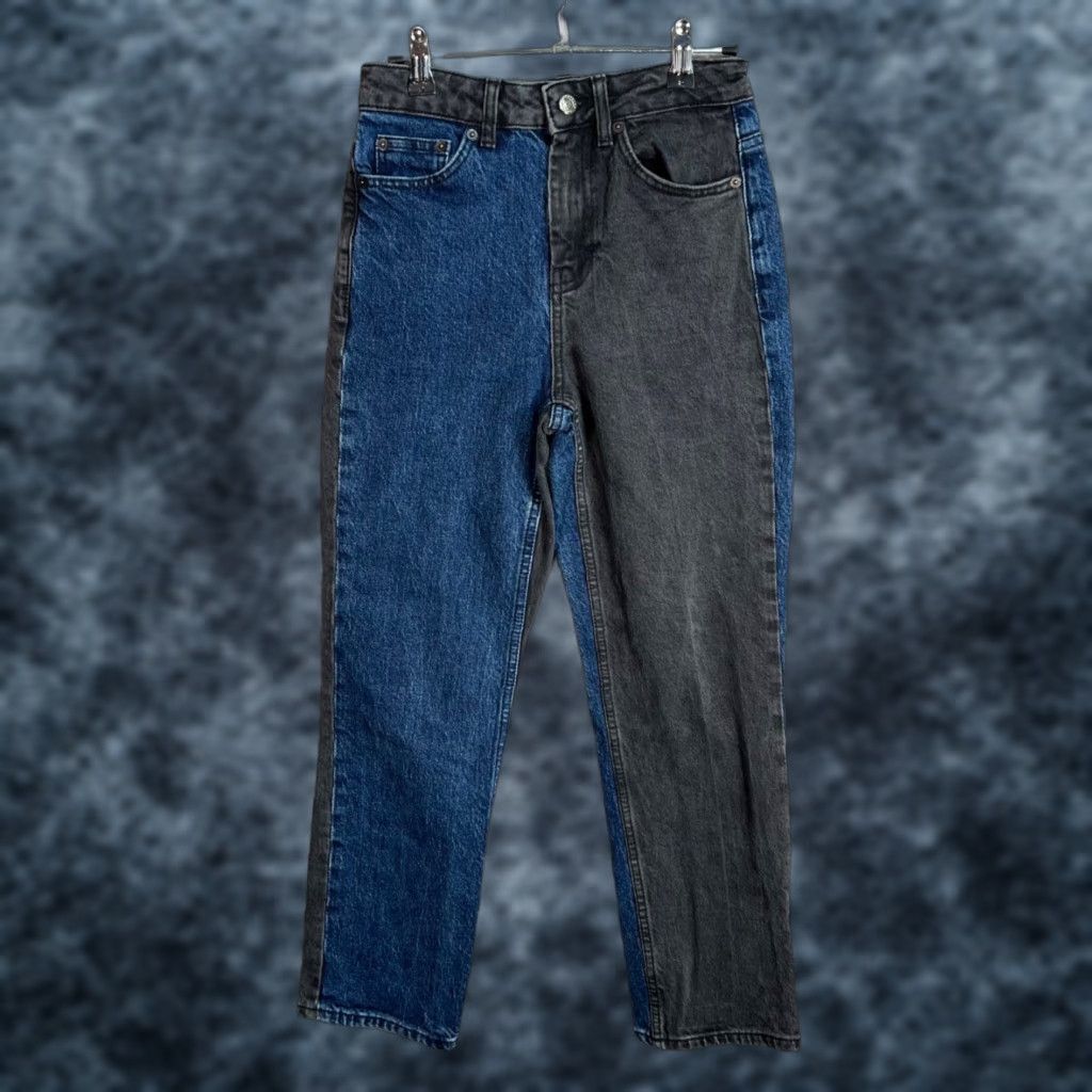 Topshop VINTAGE Topshop Two-Tone Straight Leg Jeans 26 x 32 Blue Black Denim Womens Size 26" / US 2 / IT 38 - 1 Thumbnail