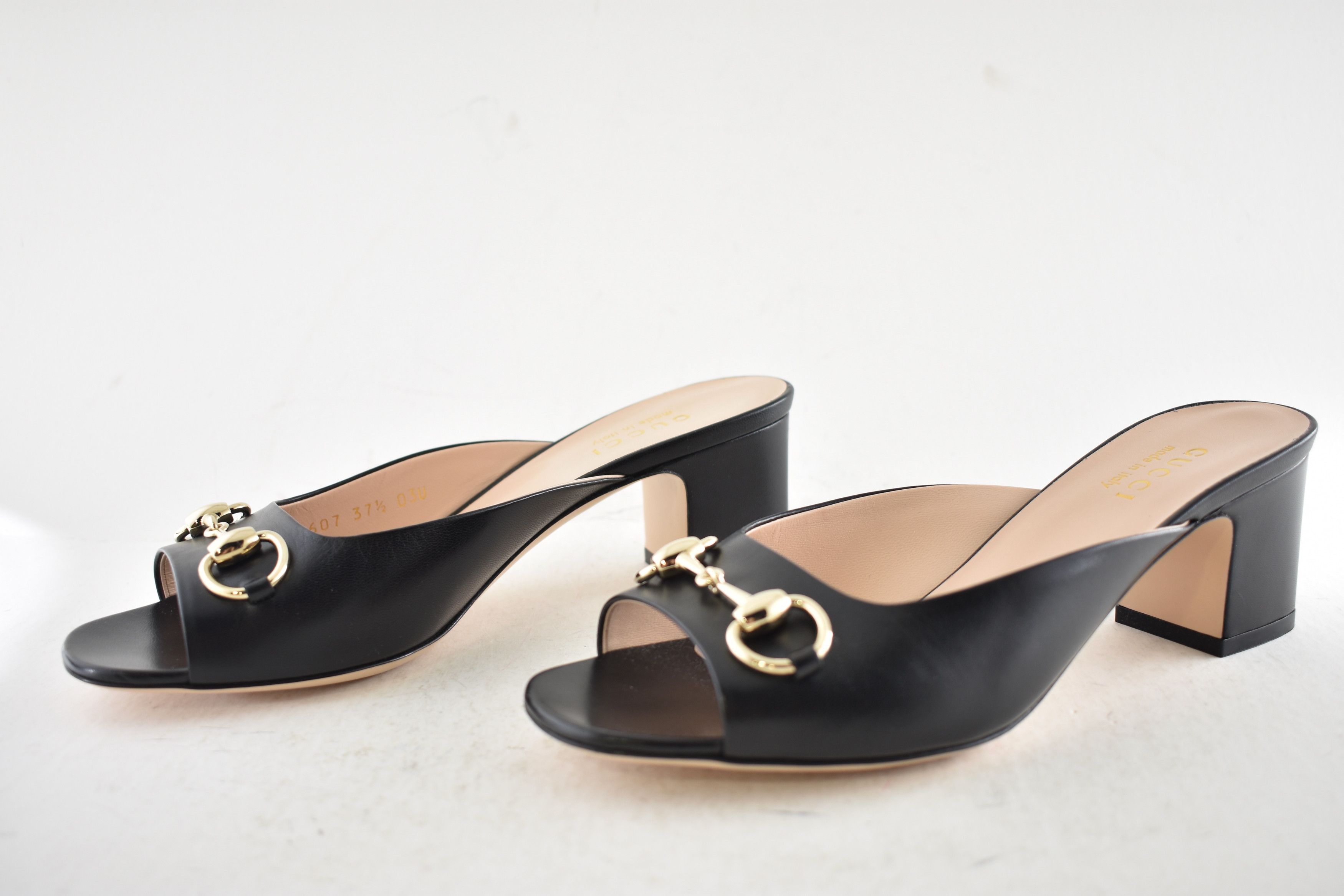 Gucci Gucci Lady Horsebit Leather Gold Block Heel Mule Sandal 37.5 Size US 7.5 / IT 37.5 - 15 Thumbnail