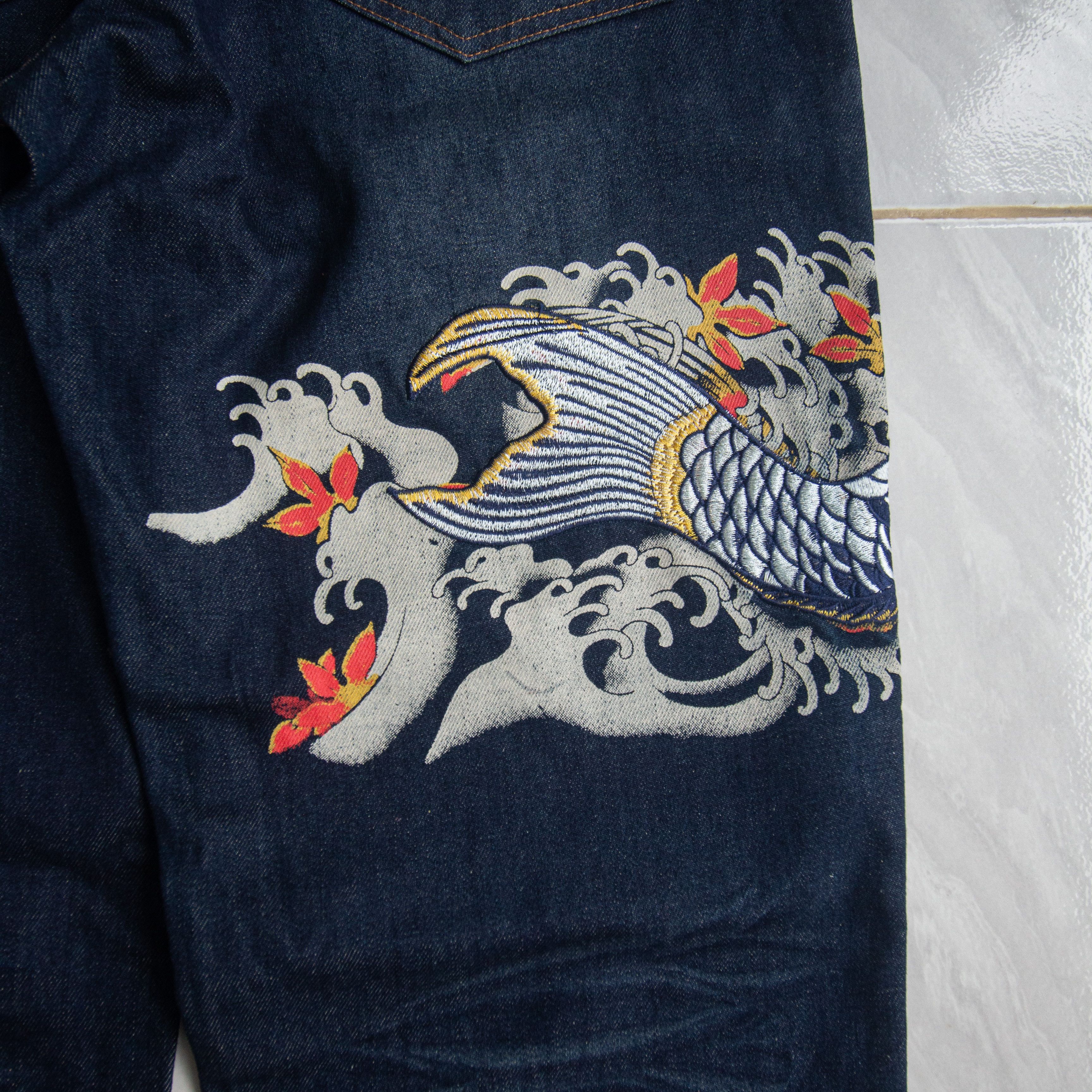 Japanese Brand BNWT KOI Sukajan Denim Embroidered Size US 33 - 8 Thumbnail
