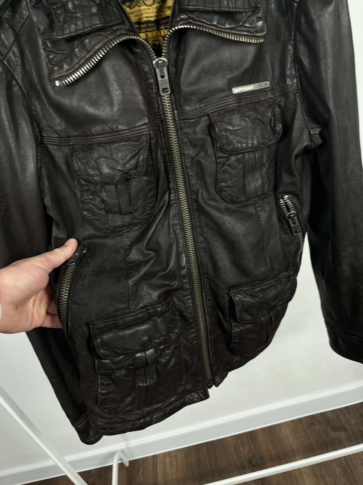 Superdry Superdry Genuine Leather Jacket Black Size M Distressed Size US M / EU 48-50 / 2 - 7 Thumbnail