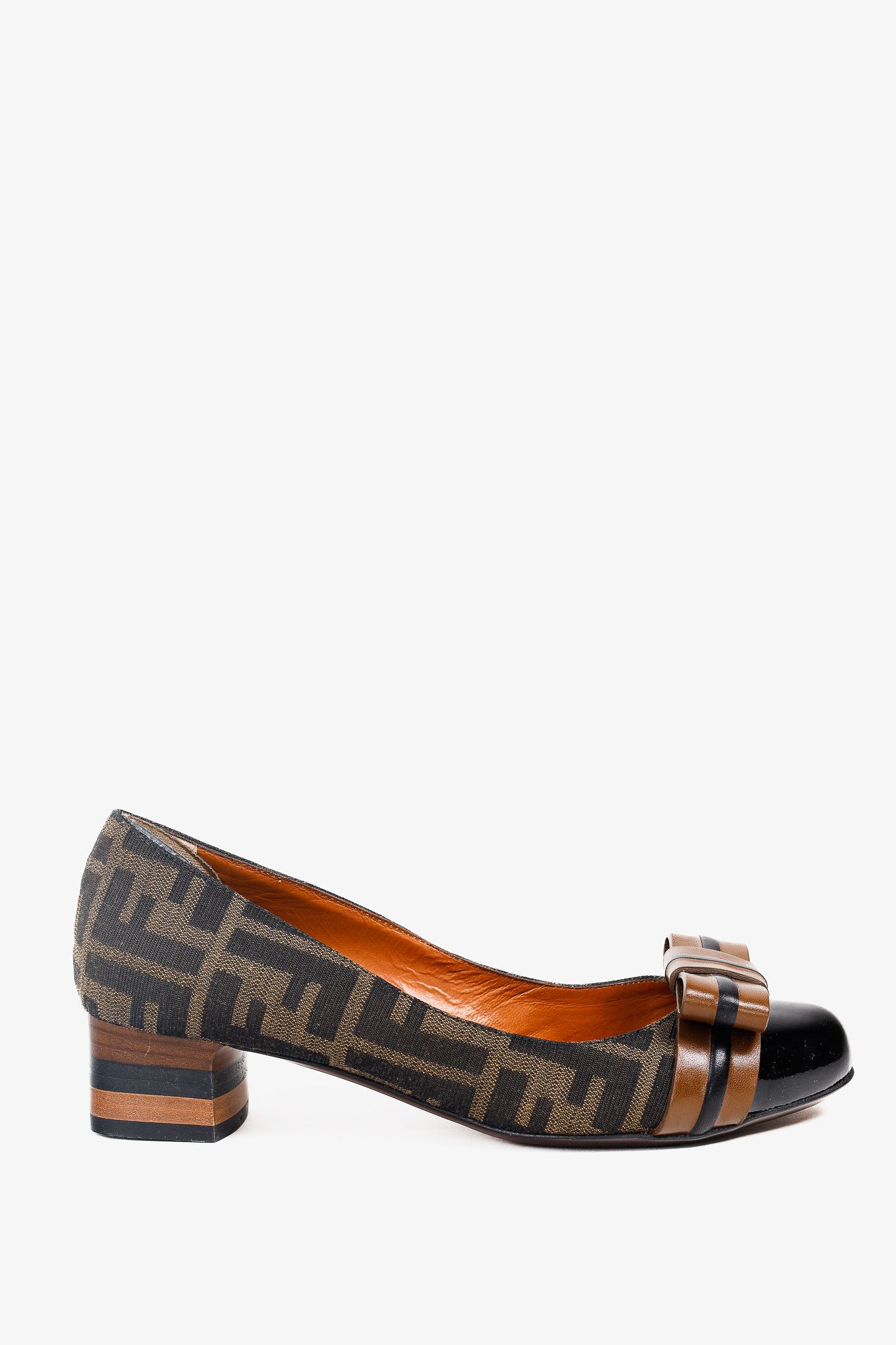 Fendi Fendi Brown Black Zucca Canvas Leather Bow Cap Toe Pumps Size US 5.5 / IT 35.5 - 1 Thumbnail