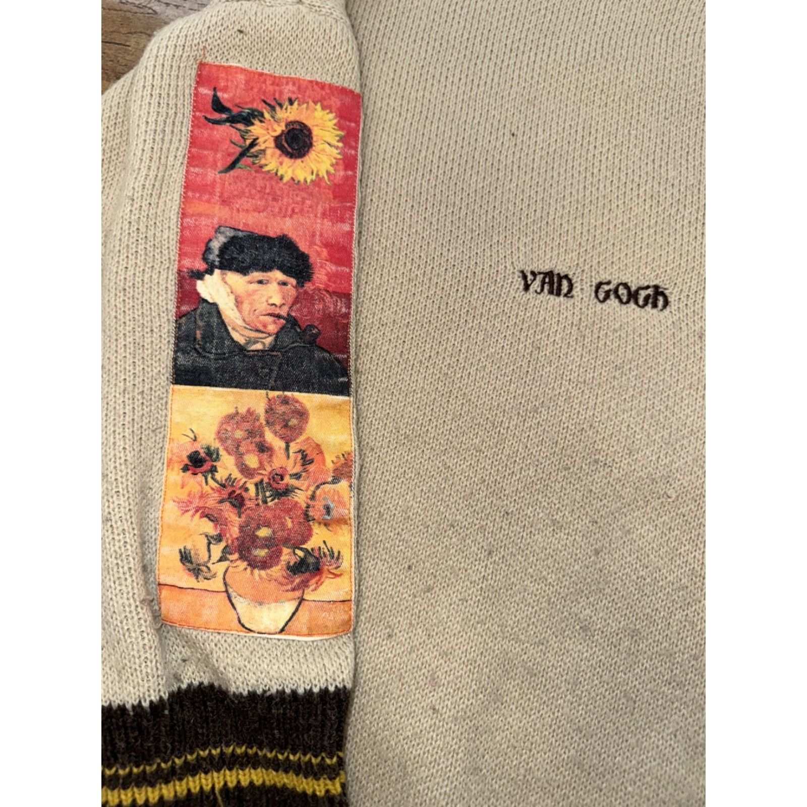 Vintage Tiby Spark Knitted Sweater Brown M Men Pullover Van Gogh Patch Embroidered Size US M / EU 48-50 / 2 - 3 Thumbnail