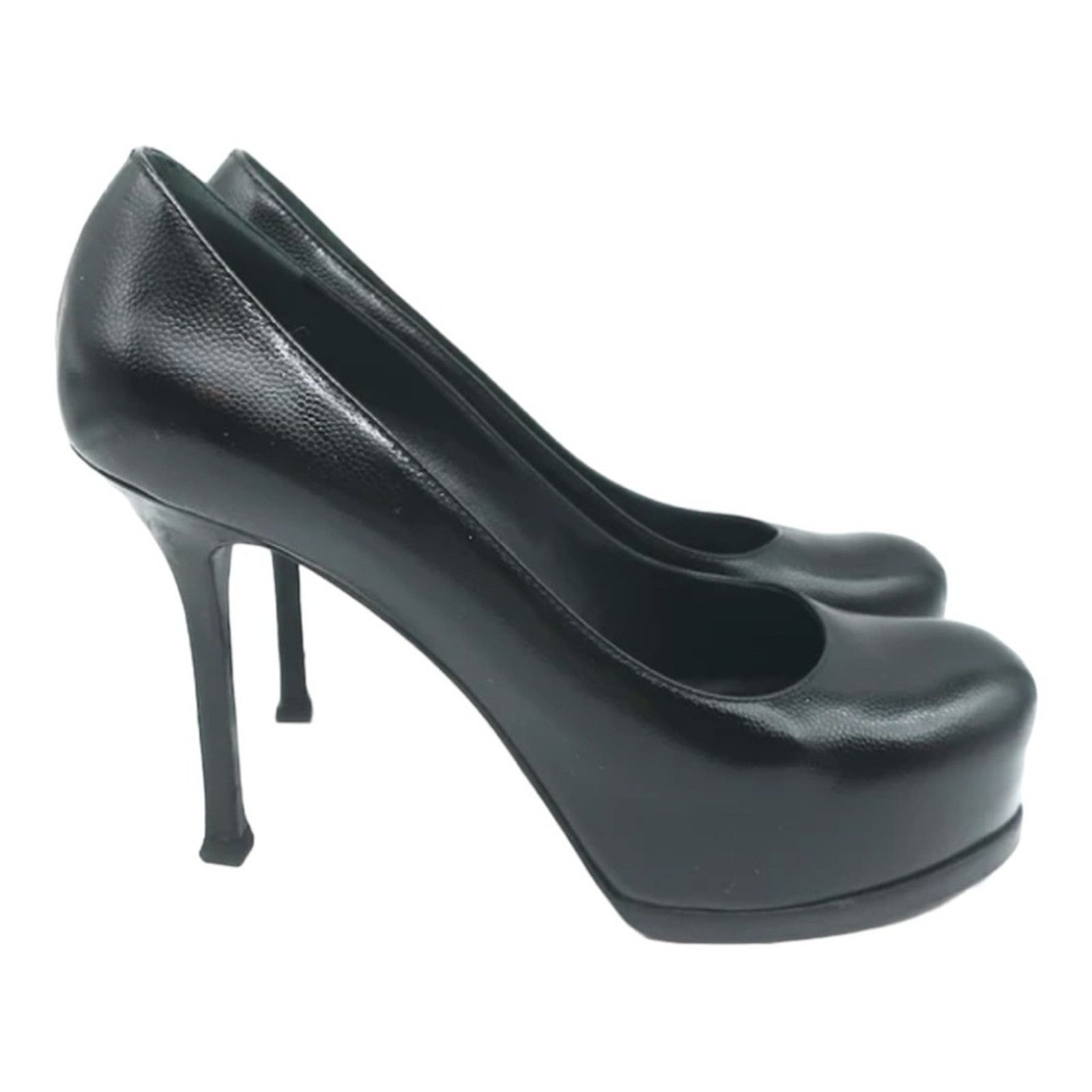Yves Saint Laurent Tribtoo Black Pebbled Leather Pumps Sz 38
