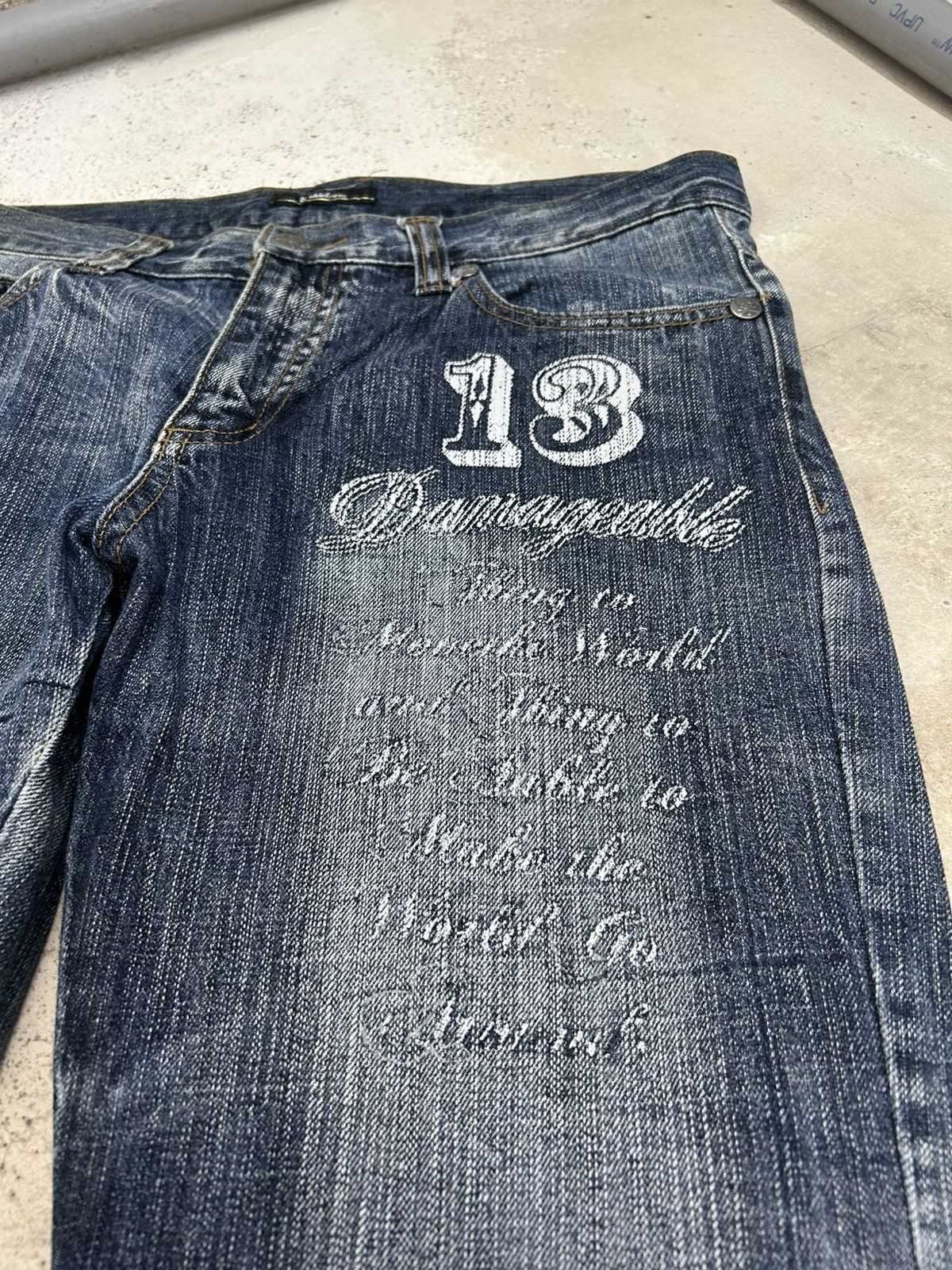 Japanese Brand Doublefocus Japan Jeans Distressed Washed Clawn Mark Quotes Size US 32 / EU 48 - 8 Thumbnail