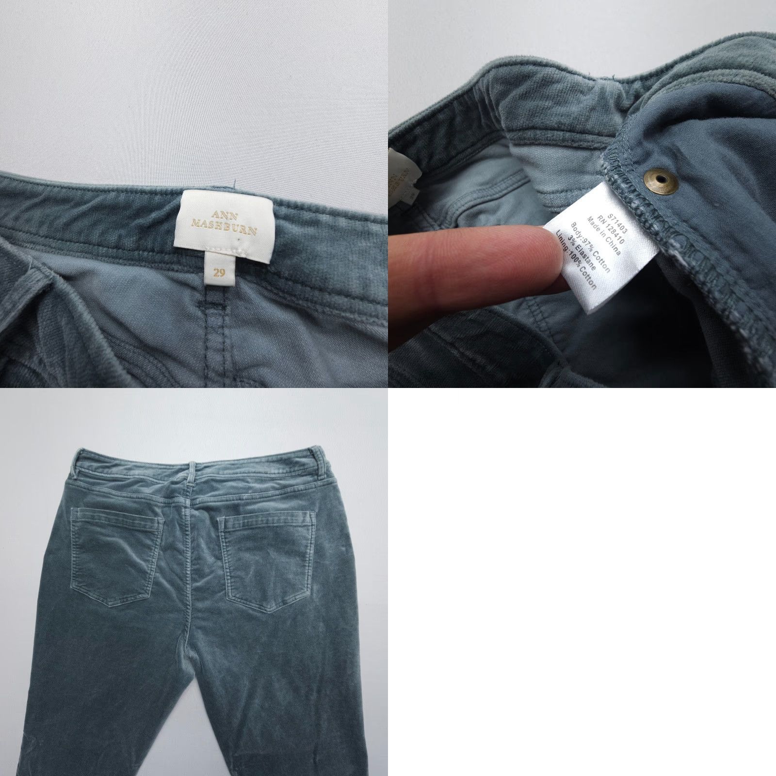 Velvet VINTAGE Ann Mashburn Velvet Flare Jeans Womens 29 Green Crop Stretch Velveteen 27" Insm Size 29" - 8 Thumbnail