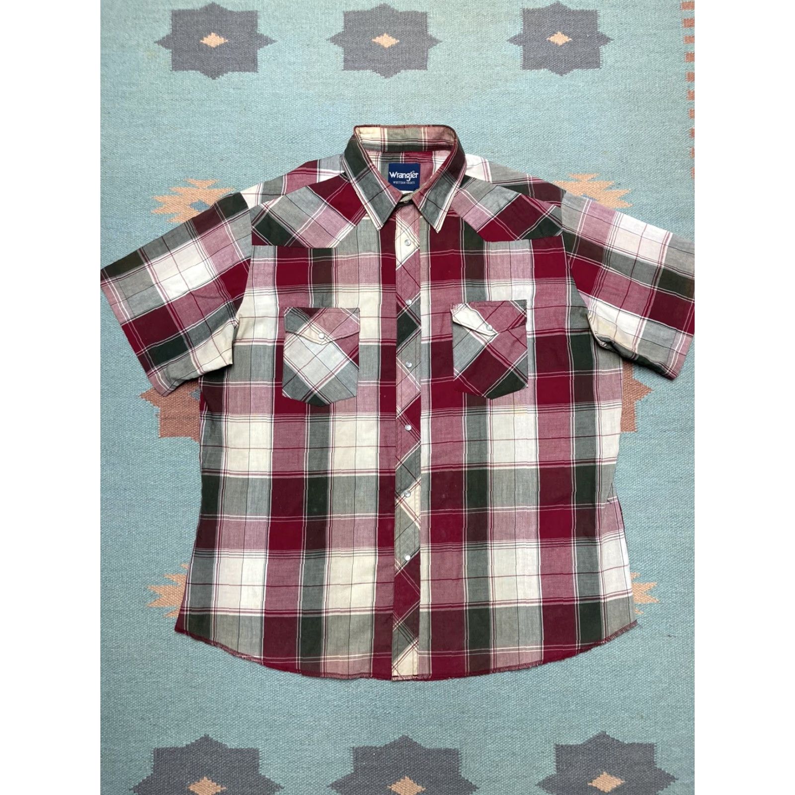 Wrangler VINTAGE Wrangler Pearl snap western shirt plaid short sleeve red 90s XL Mens Size US XL / EU 56 / 4 - 2 Thumbnail
