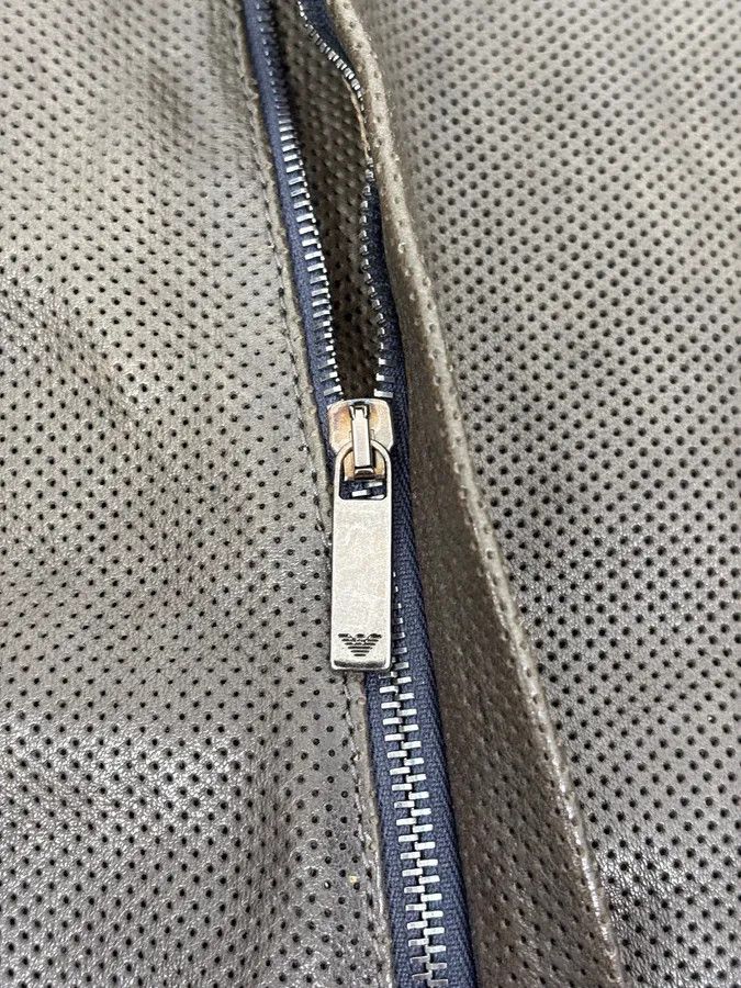 Emporio Armani SS2014 Emporio Armani Asymmetrical Zip Perfored Grey Leather Jacket Size US M / EU 48-50 / 2 - 8 Thumbnail