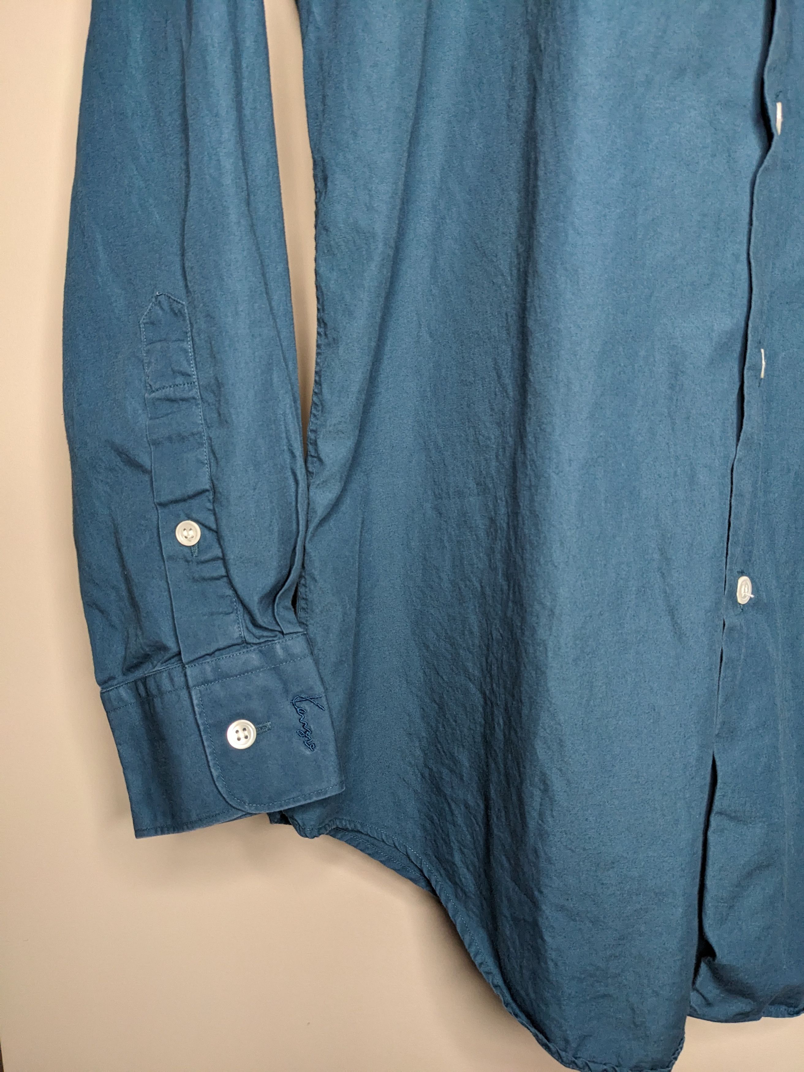 Kenzo VINTAGE Kenzo Homme Button Up Shirt Large Teal Pocket 90s Size US L / EU 52-54 / 3 - 4 Thumbnail