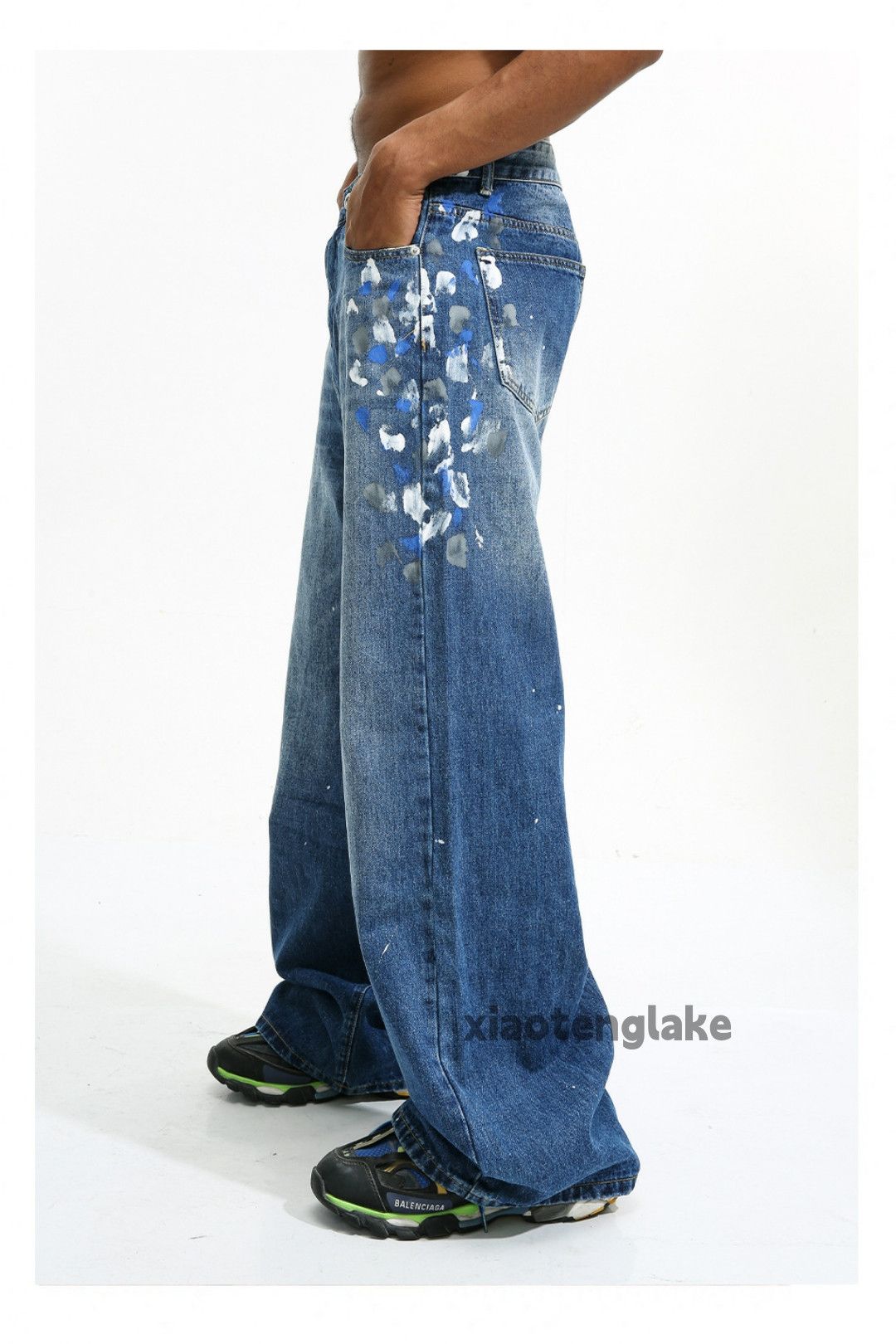 Jean × Vintage washed faded cleanfit paint loose baggy flared jeans Size US 30 / EU 46 - 8 Thumbnail
