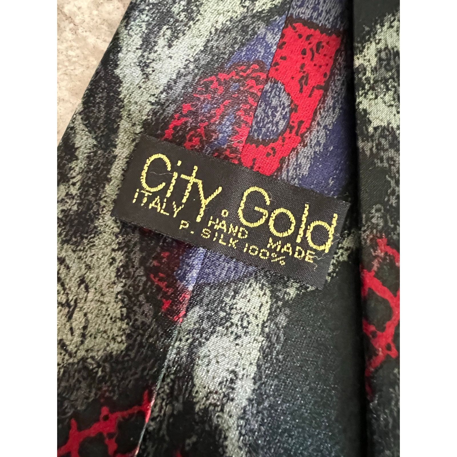 Vintage City Gold 100% Italian Silk Hand Made Neck Tie Abstract Size ONE SIZE - 4 Thumbnail
